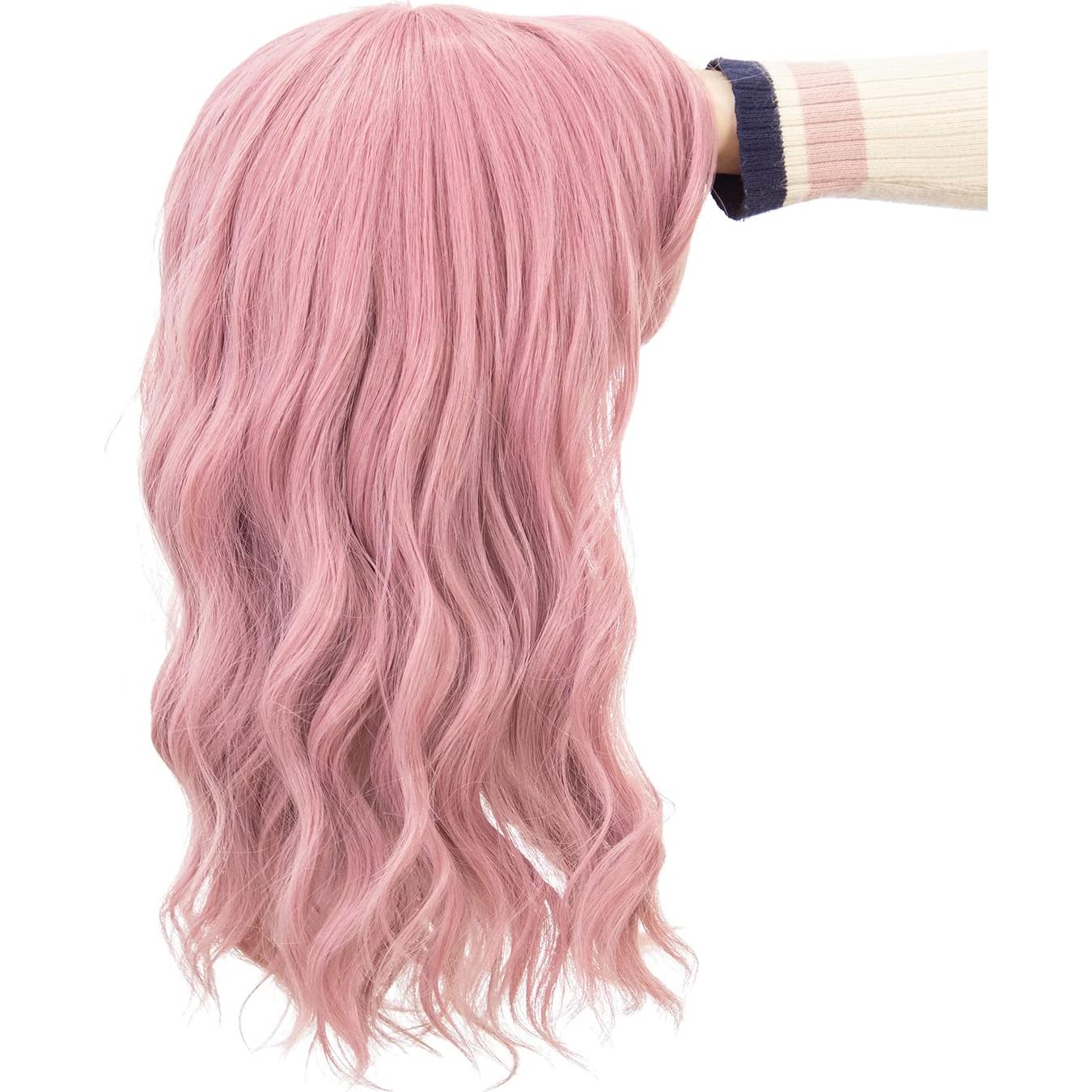 Peluca Bob Ondulada Rizada SWACC Rosa con Tapa Ajustable