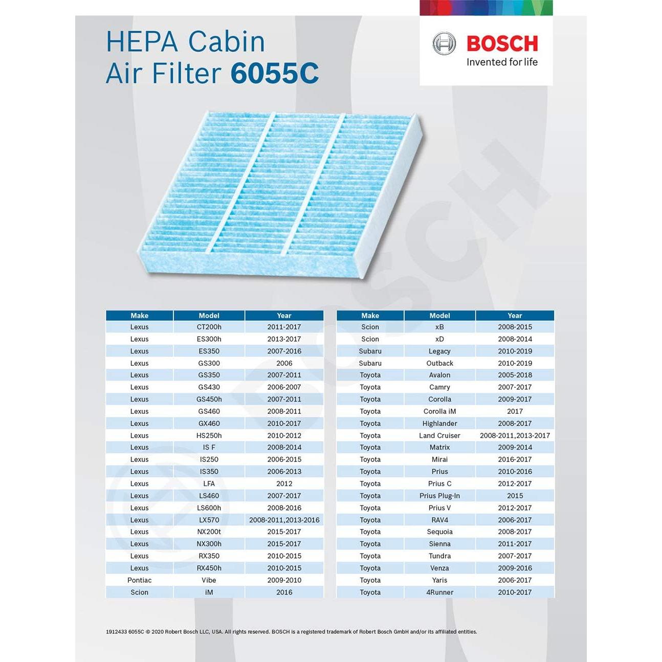 Filtro de Aire de Cabina HEPA Bosch 6055C - Paquete de 3