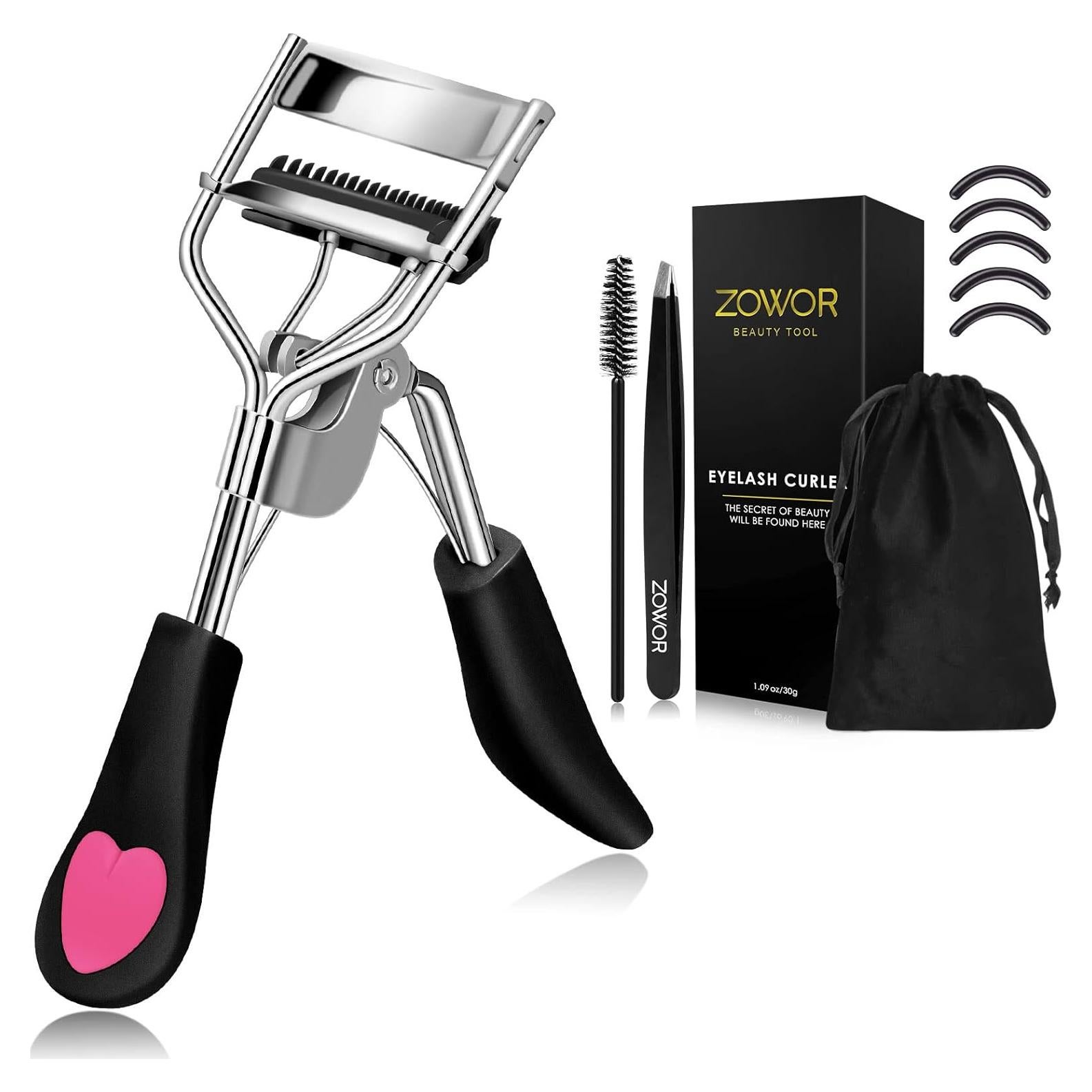 Rizador de Pestañas Zowor con Peine y Almohadillas - Negro