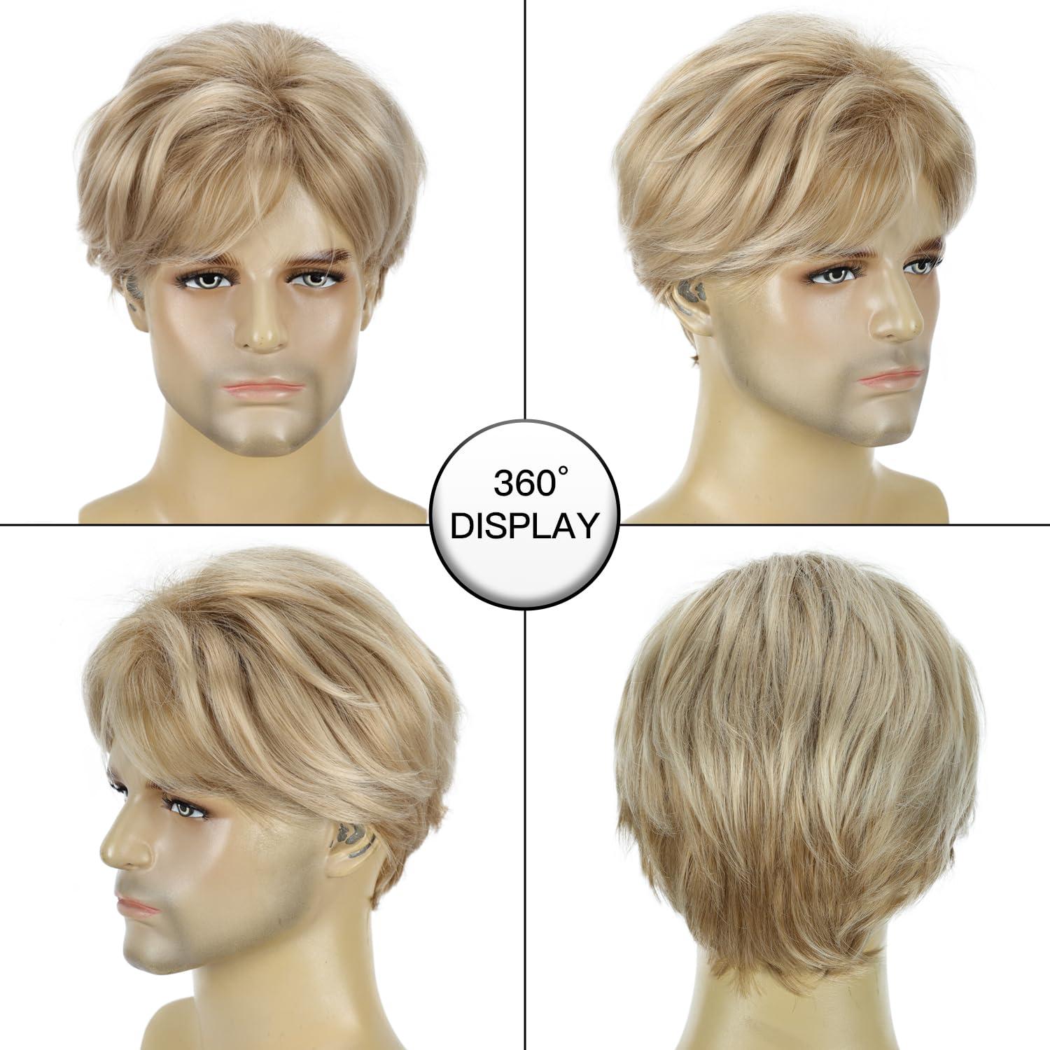 Peluca Corta Recta YYHR Color Mezcla Rubia y Marrón