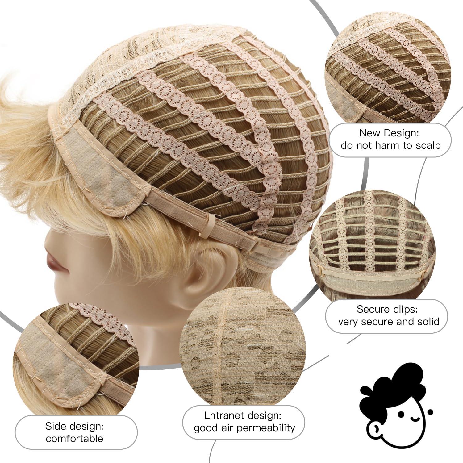 Peluca Corta Recta YYHR Color Mezcla Rubia y Marrón