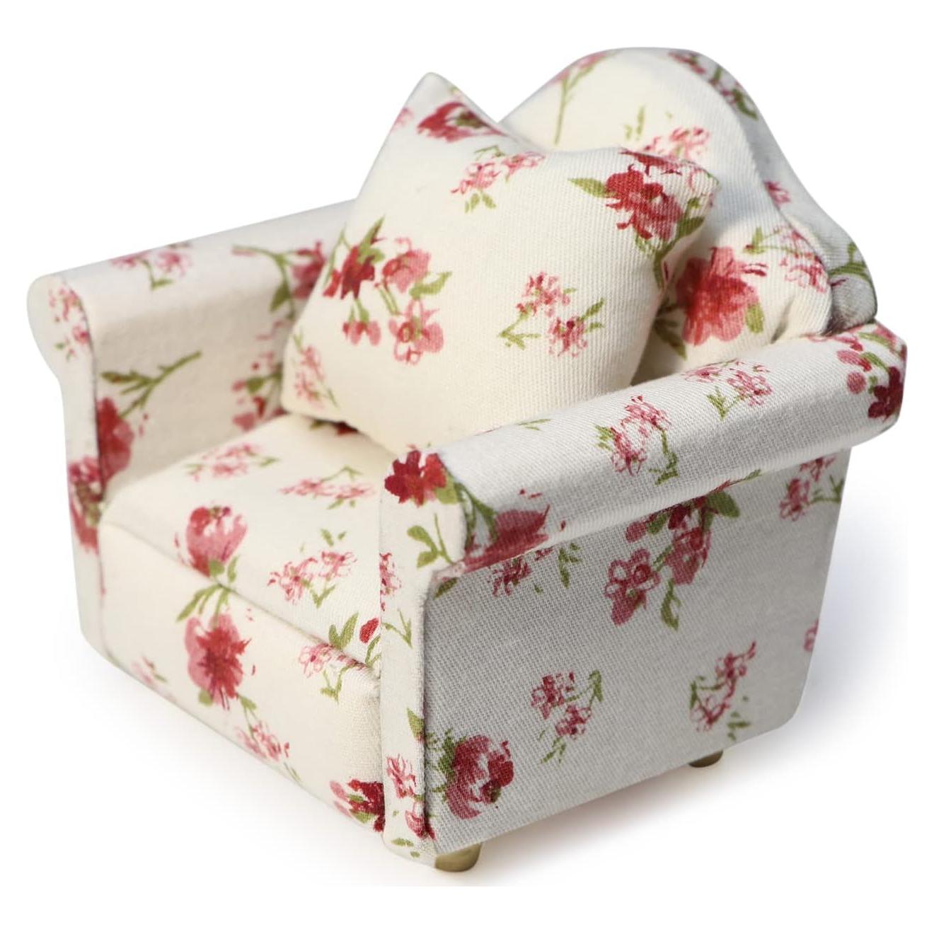Sofá Miniatura 1:12 Cutemini con Almohada Floral Blanco