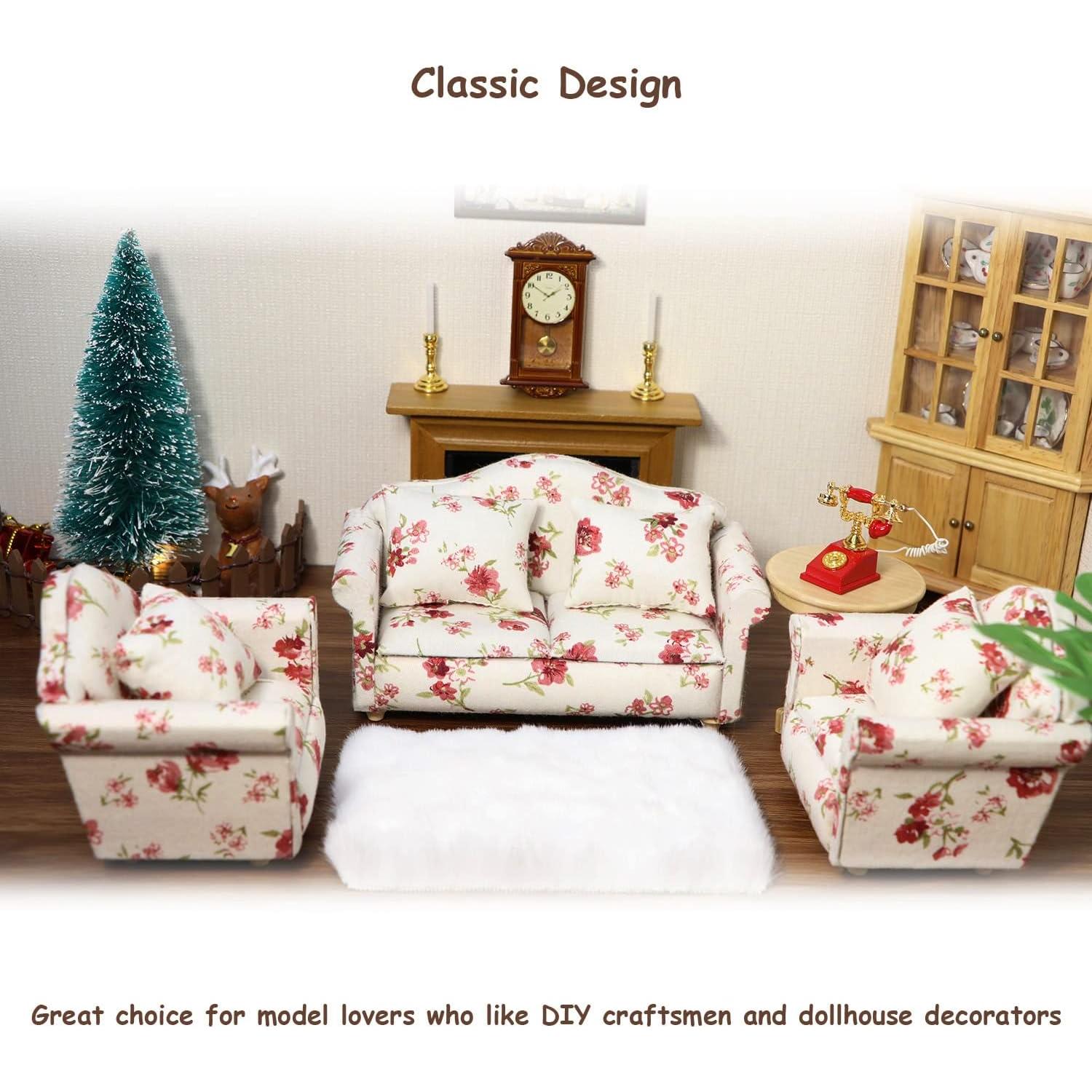 Sofá Miniatura 1:12 Cutemini con Almohada Floral Blanco