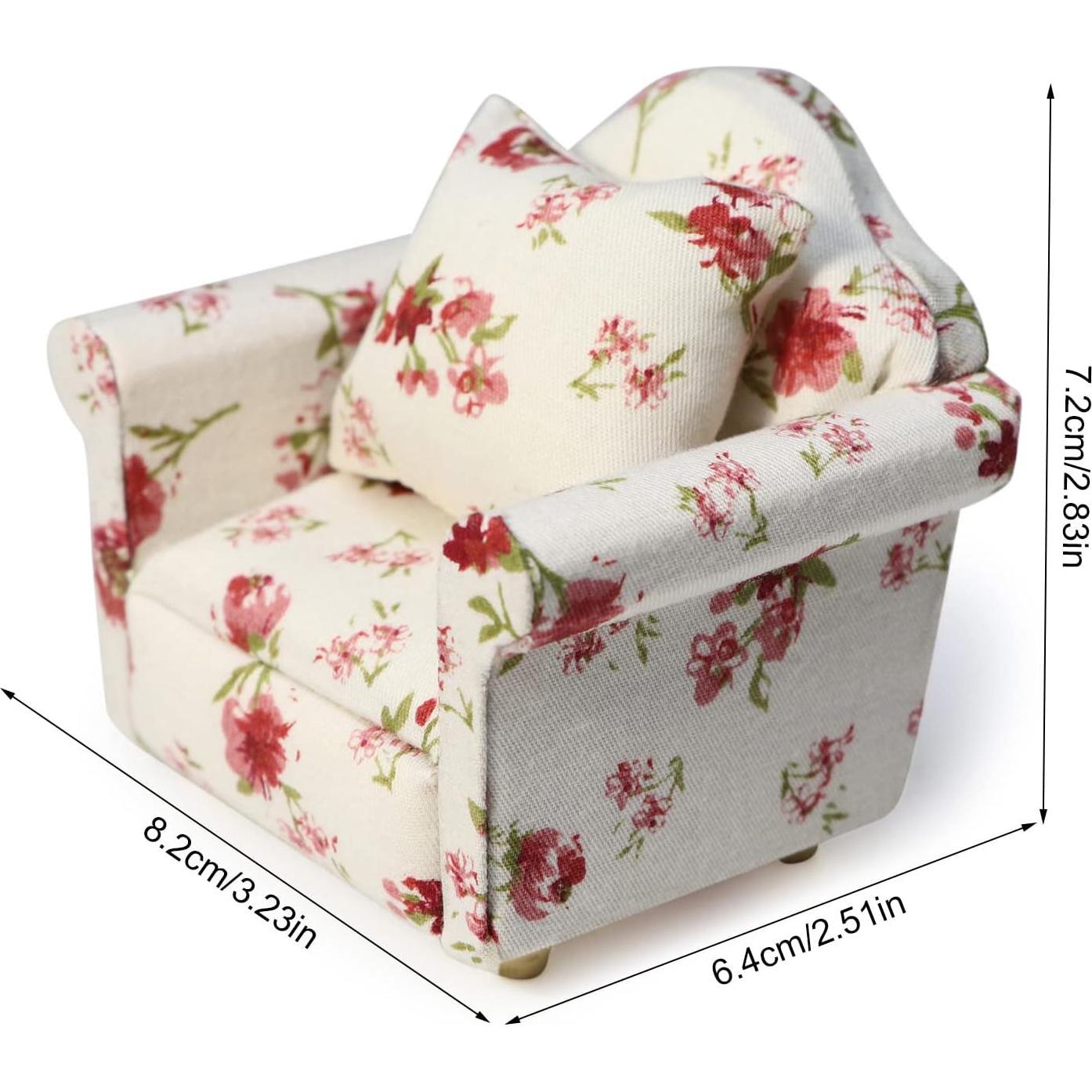 Sofá Miniatura 1:12 Cutemini con Almohada Floral Blanco