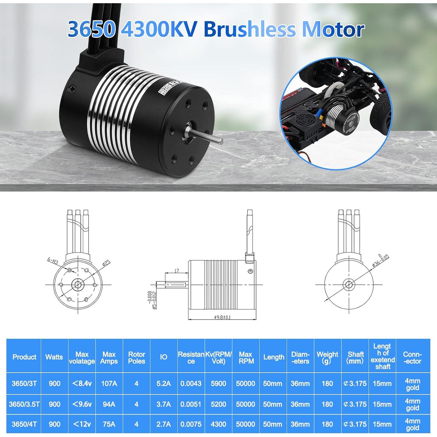 Motor Sin Escobillas 3650 4300KV DideaECO para Coche RC 1:10