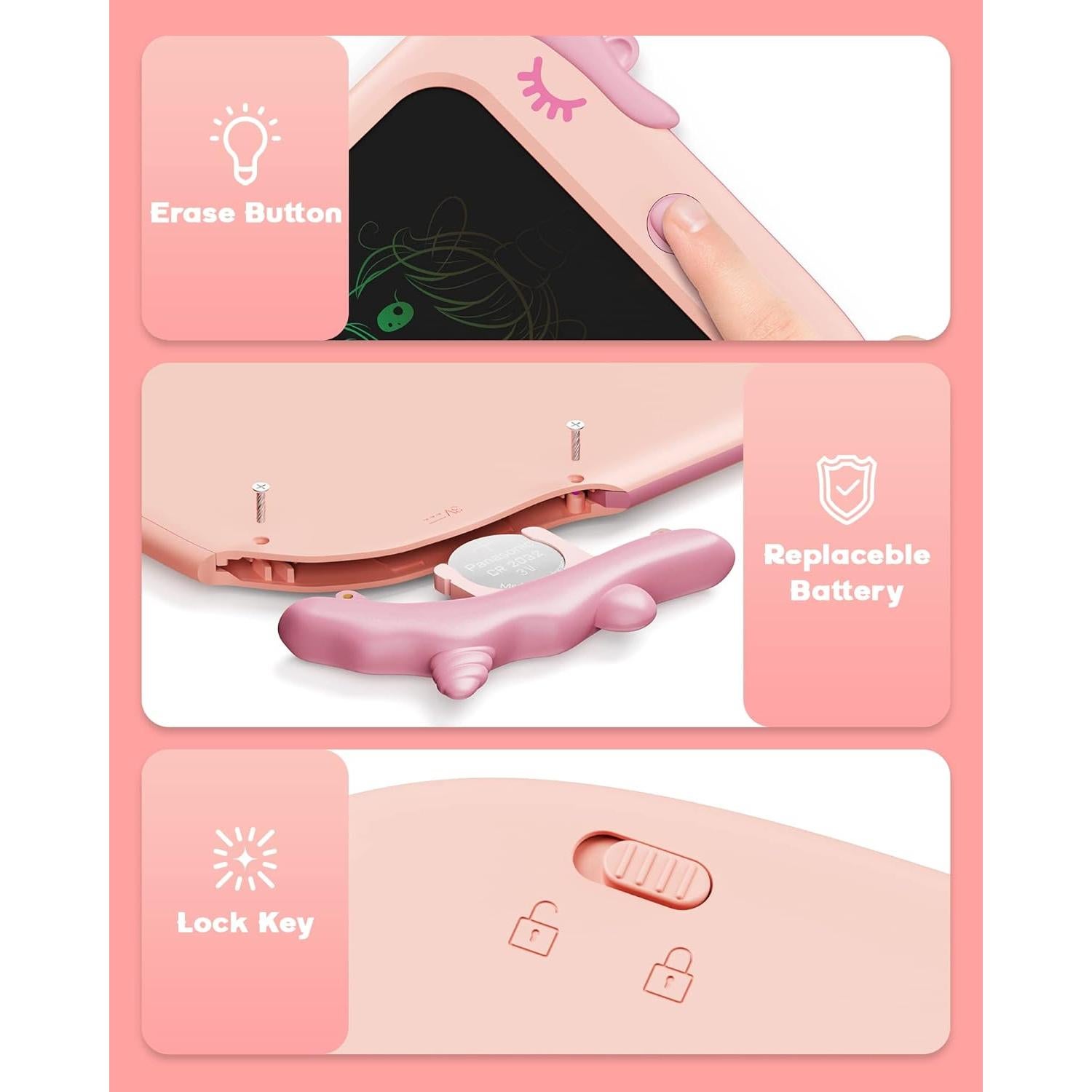 Tableta LCD de Dibujo Bravokids 10" Unicornio Rosa