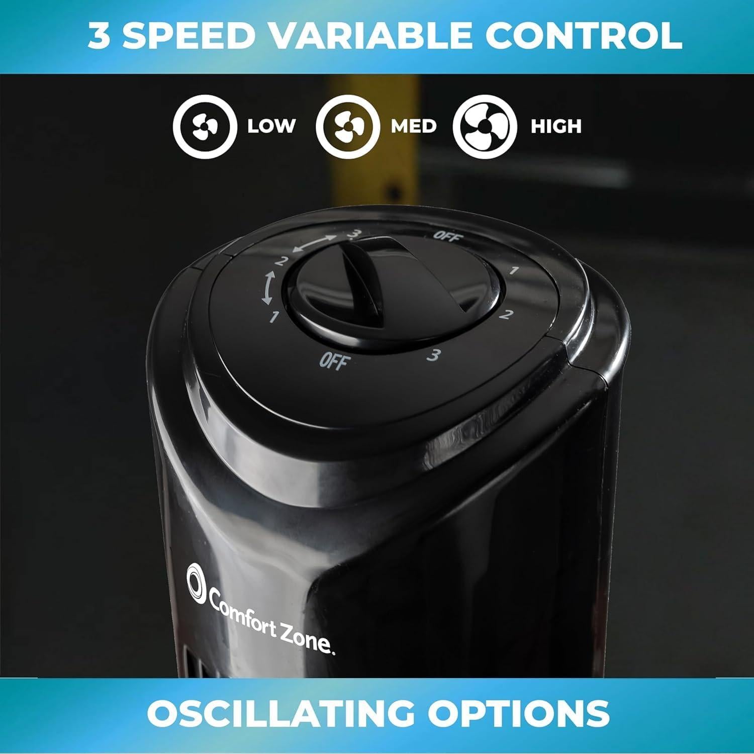 Ventilador de Torre Oscilante Comfort Zone 81 cm 3 Velocidades Negro