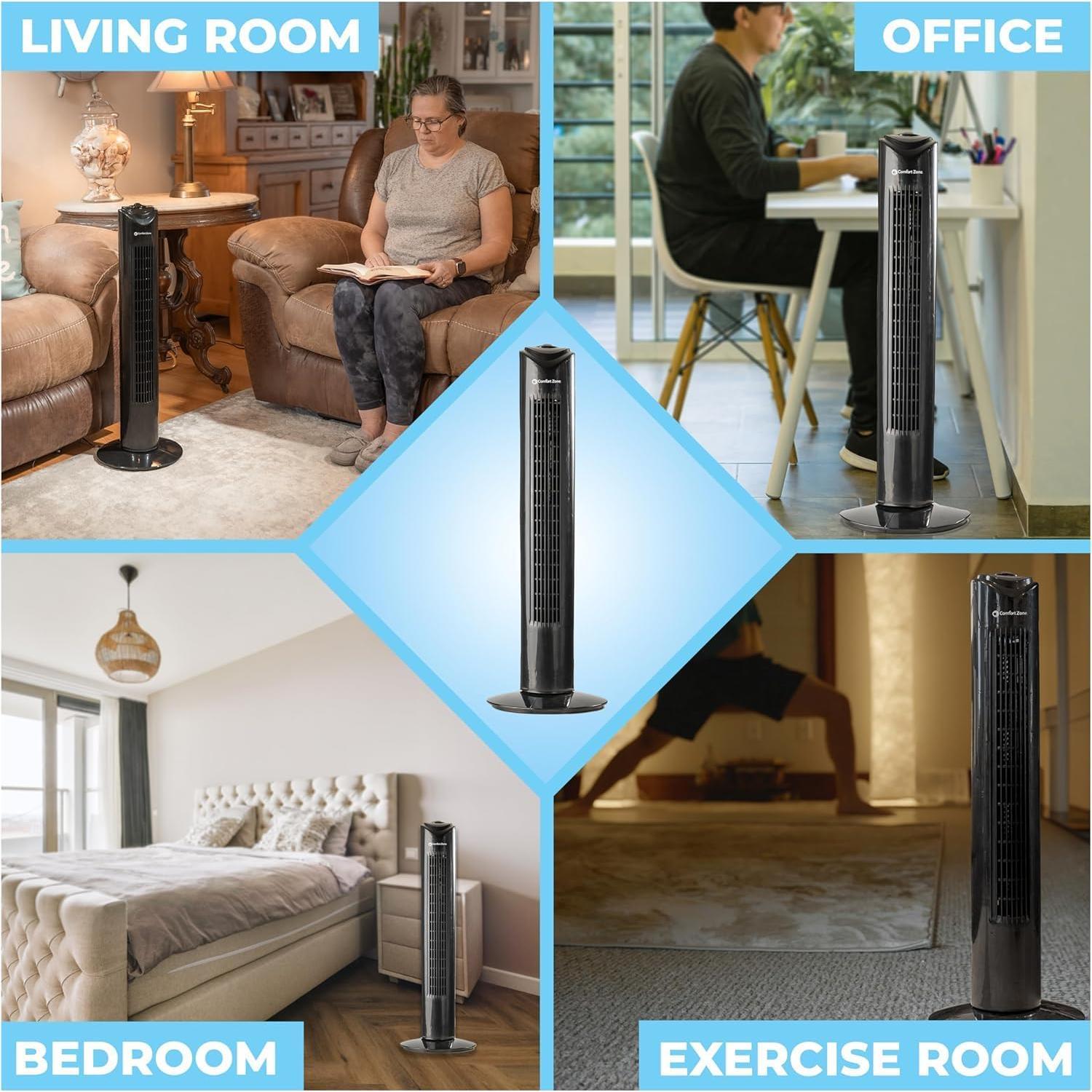 Ventilador de Torre Oscilante Comfort Zone 81 cm 3 Velocidades Negro
