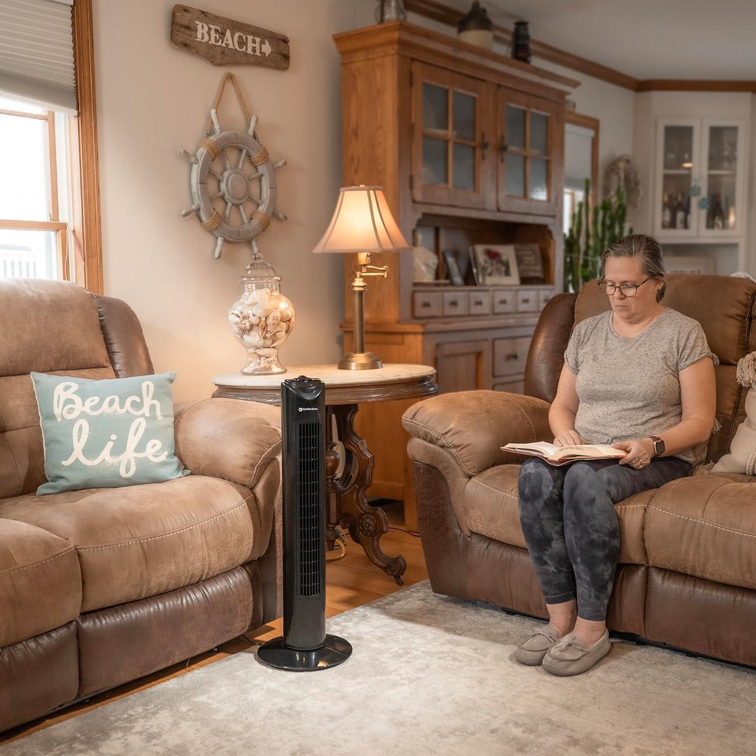 Ventilador de Torre Oscilante Comfort Zone 81 cm 3 Velocidades Negro