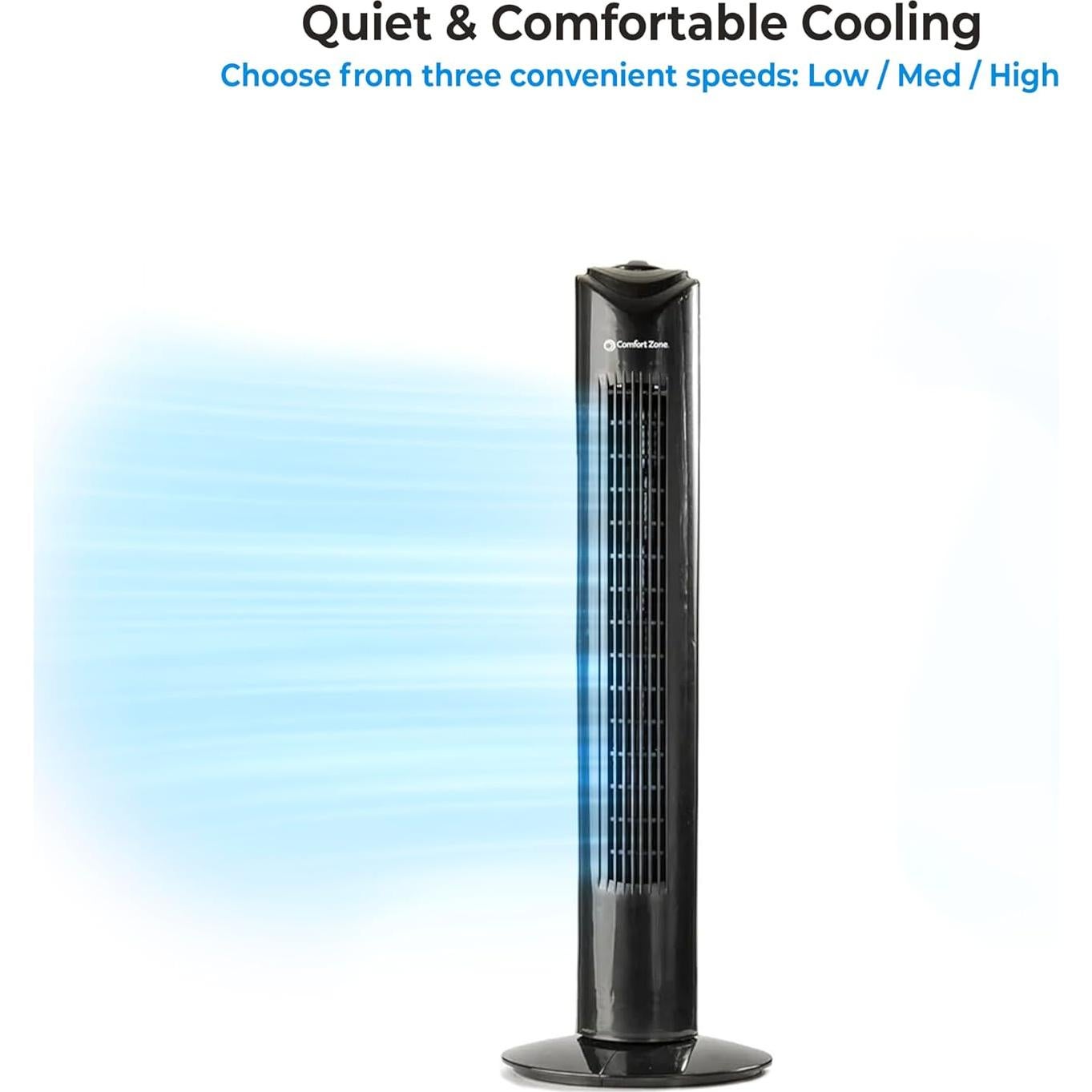 Ventilador de Torre Oscilante Comfort Zone 81 cm 3 Velocidades Negro