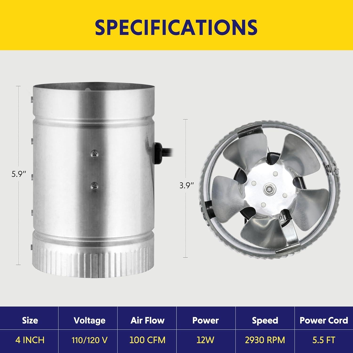 Ventilador de Conducto iPower 10 cm 100 CFM Bajo Ruido