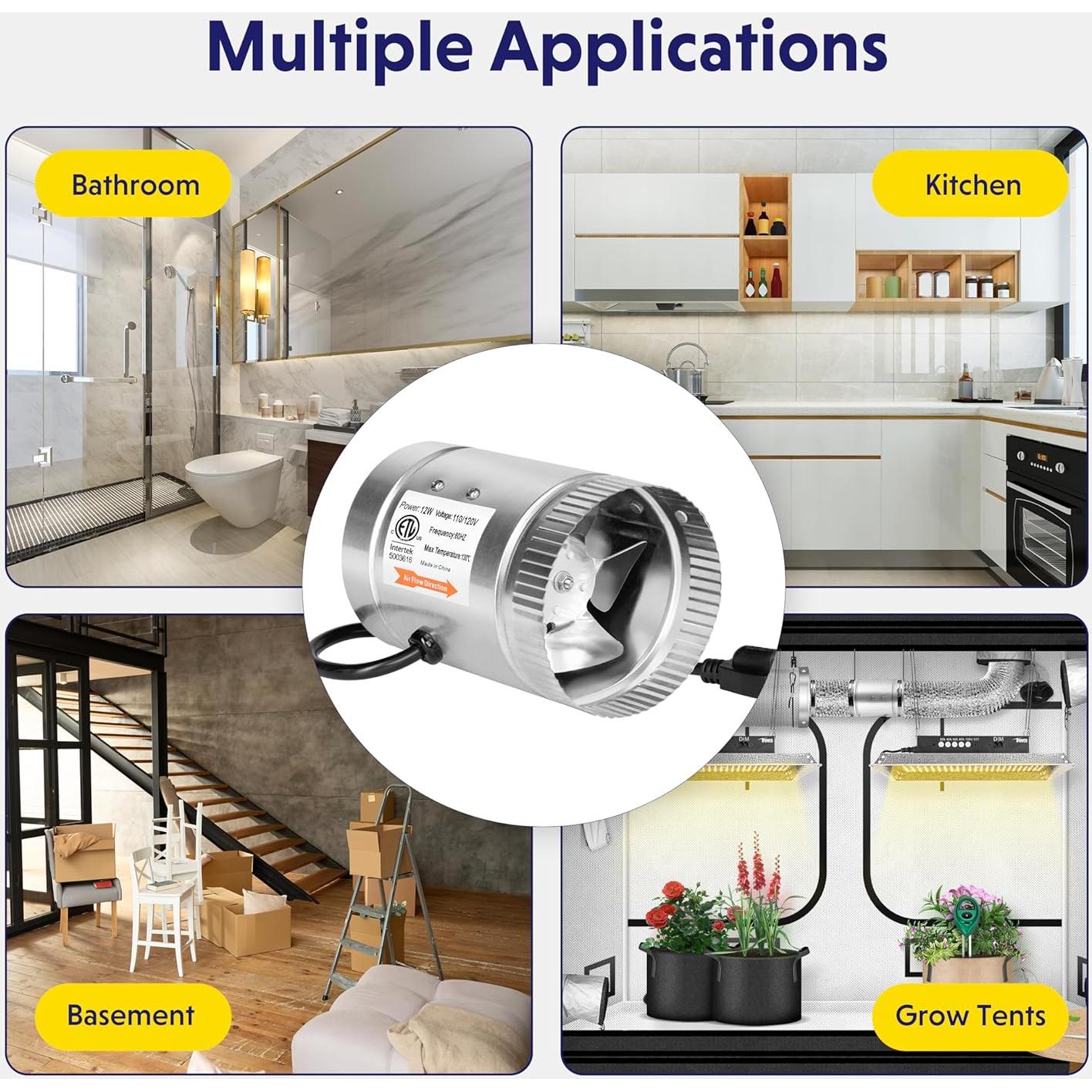 Ventilador de Conducto iPower 10 cm 100 CFM Bajo Ruido