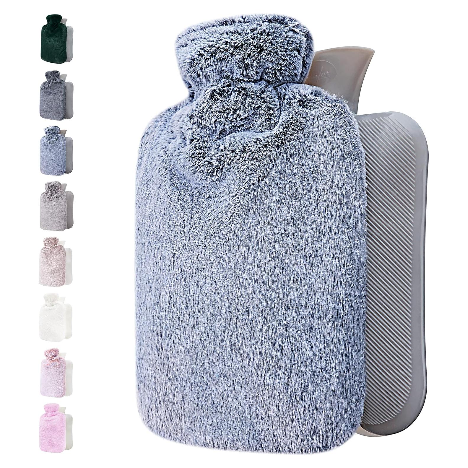 Botella de Agua Caliente Qomfor 1.8L con Funda Suave Azul