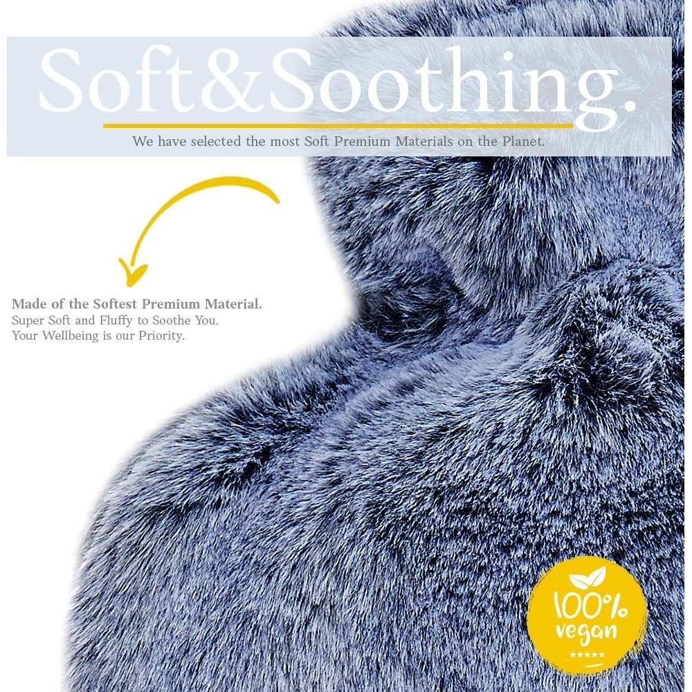 Botella de Agua Caliente Qomfor 1.8L con Funda Suave Azul