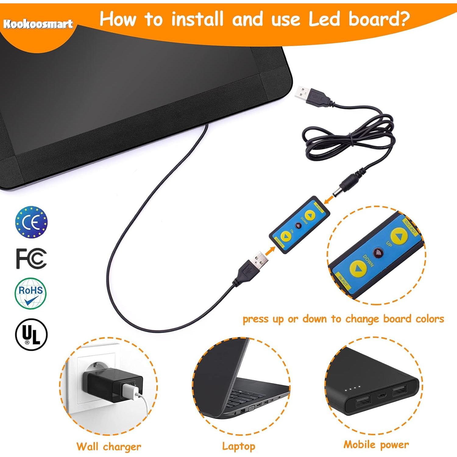 Tablero Mágico LED Kookoosmart 40x30 cm 18 Colores