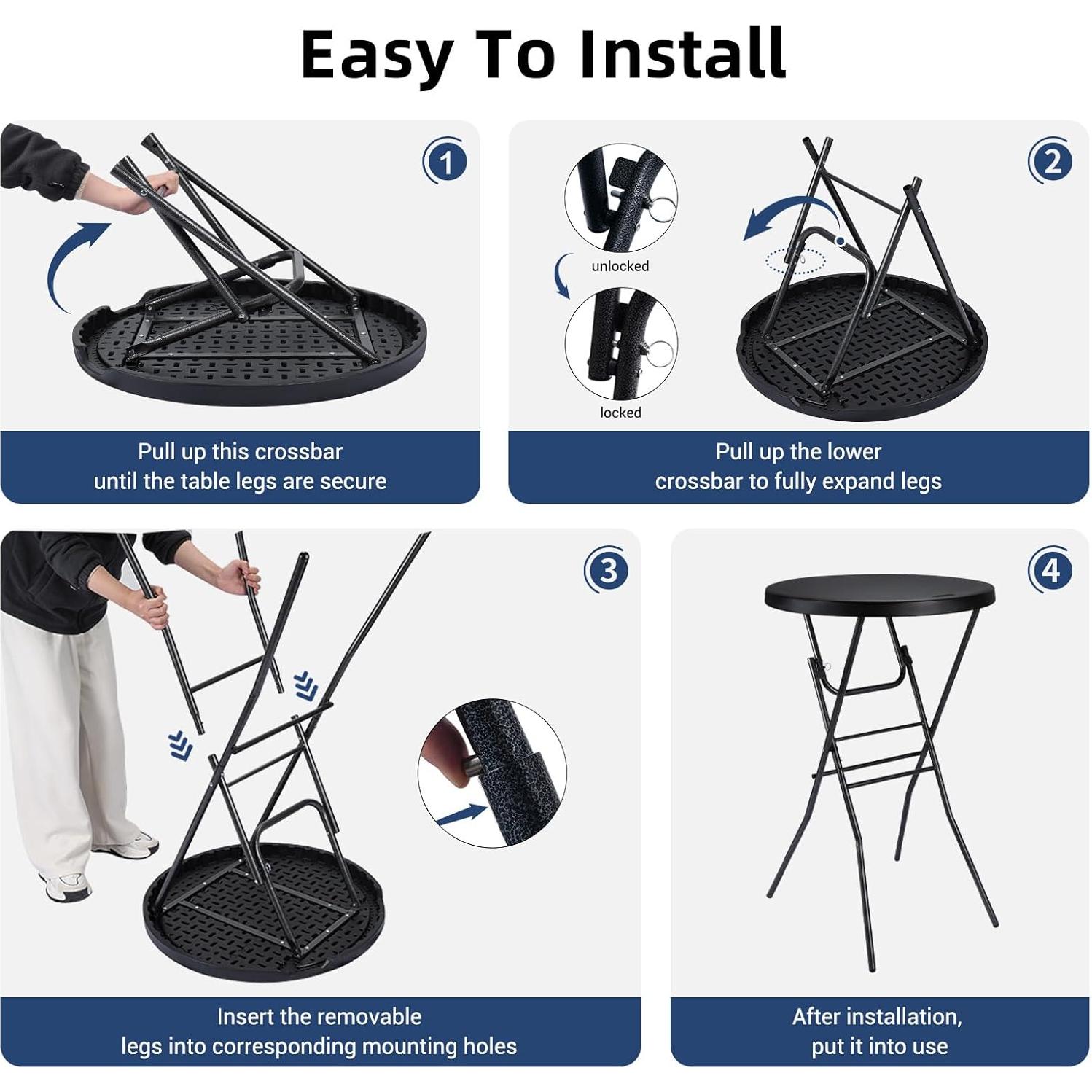 Mesa de cóctel plegable Byliable 71cm redonda negra