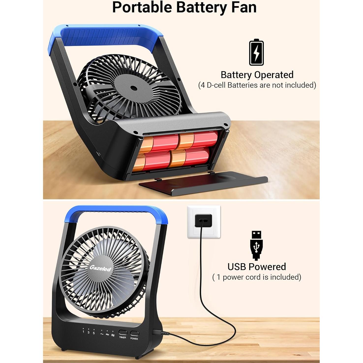 Ventilador a Batería Gazeled F24 12.7cm 3 Velocidades Silencioso