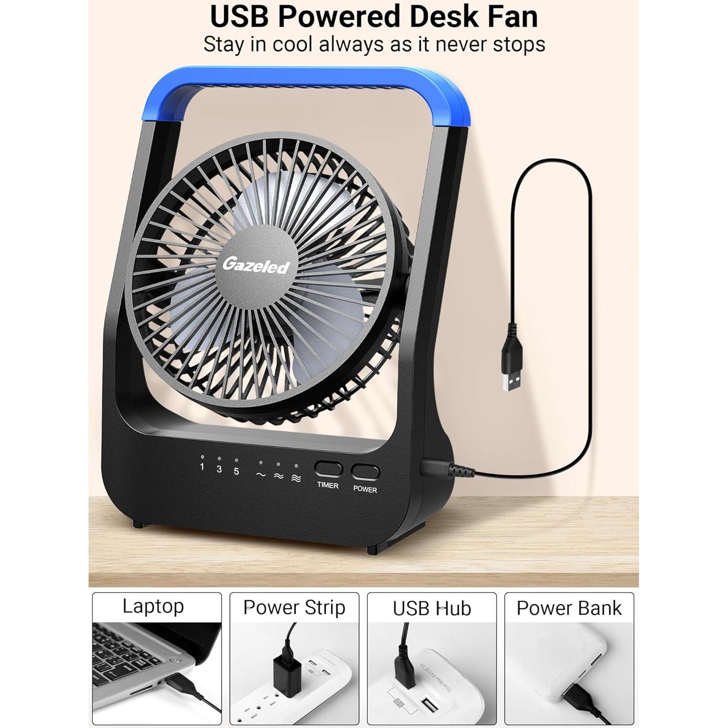 Ventilador a Batería Gazeled F24 12.7cm 3 Velocidades Silencioso