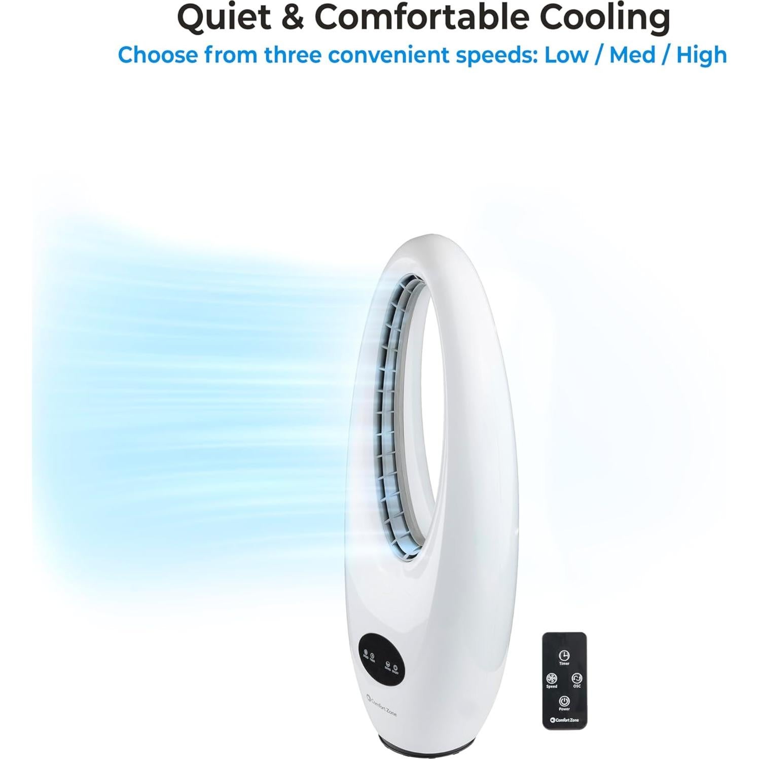 Ventilador de Torre Sin Aspas Comfort Zone 71 cm Control Remoto