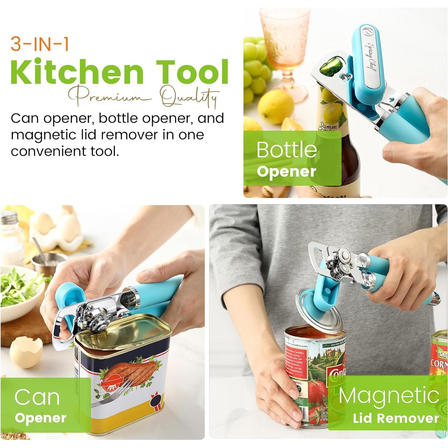 Abrelatas Manual Spring Chef Acero Inoxidable 22.23 cm Aqua Sky