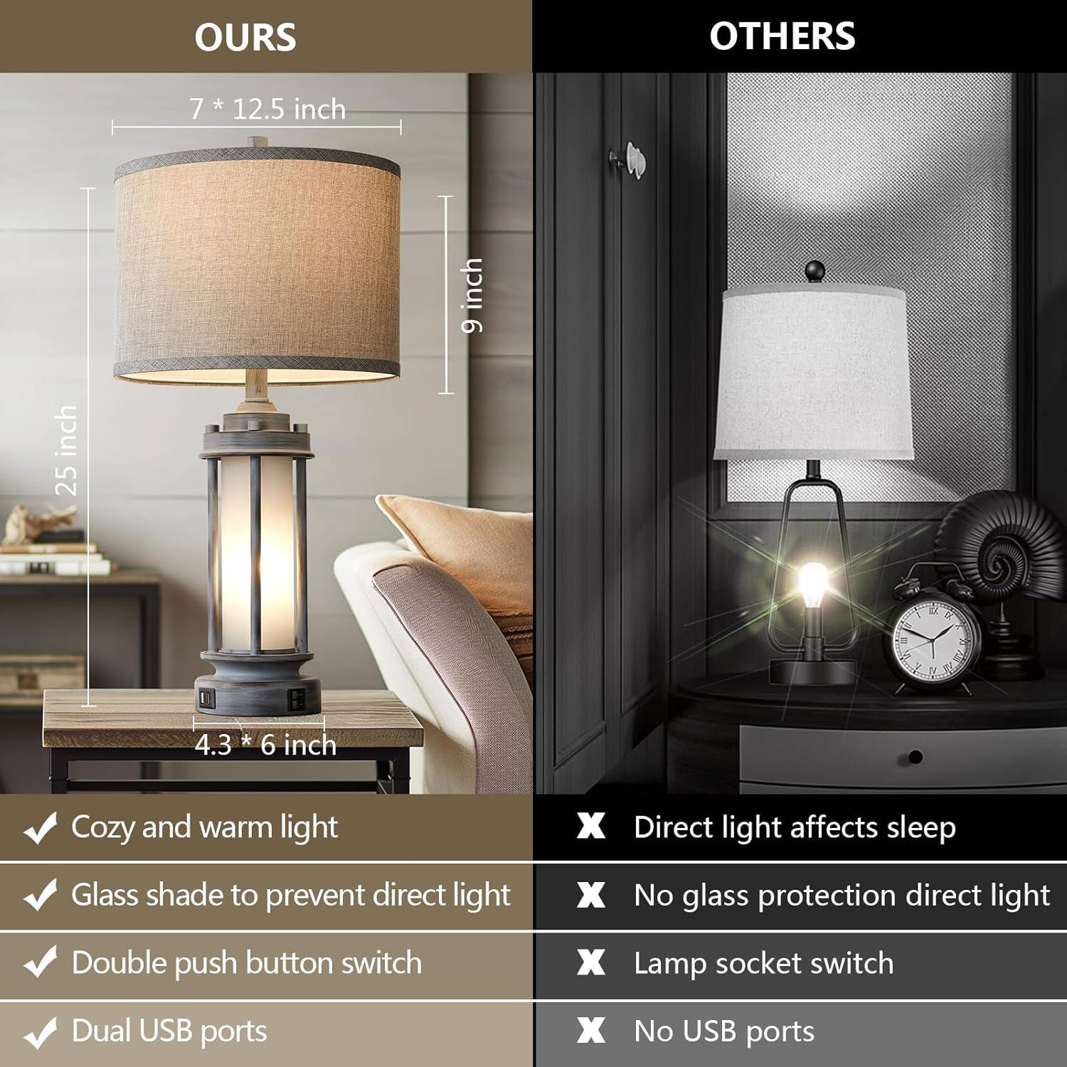 Juego de 2 Lámparas de Mesa Rústicas AIEAMPDO con USB