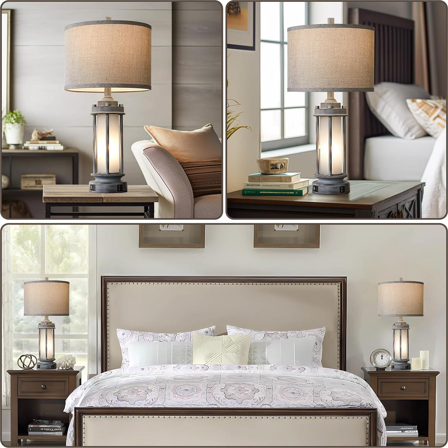 Juego de 2 Lámparas de Mesa Rústicas AIEAMPDO con USB