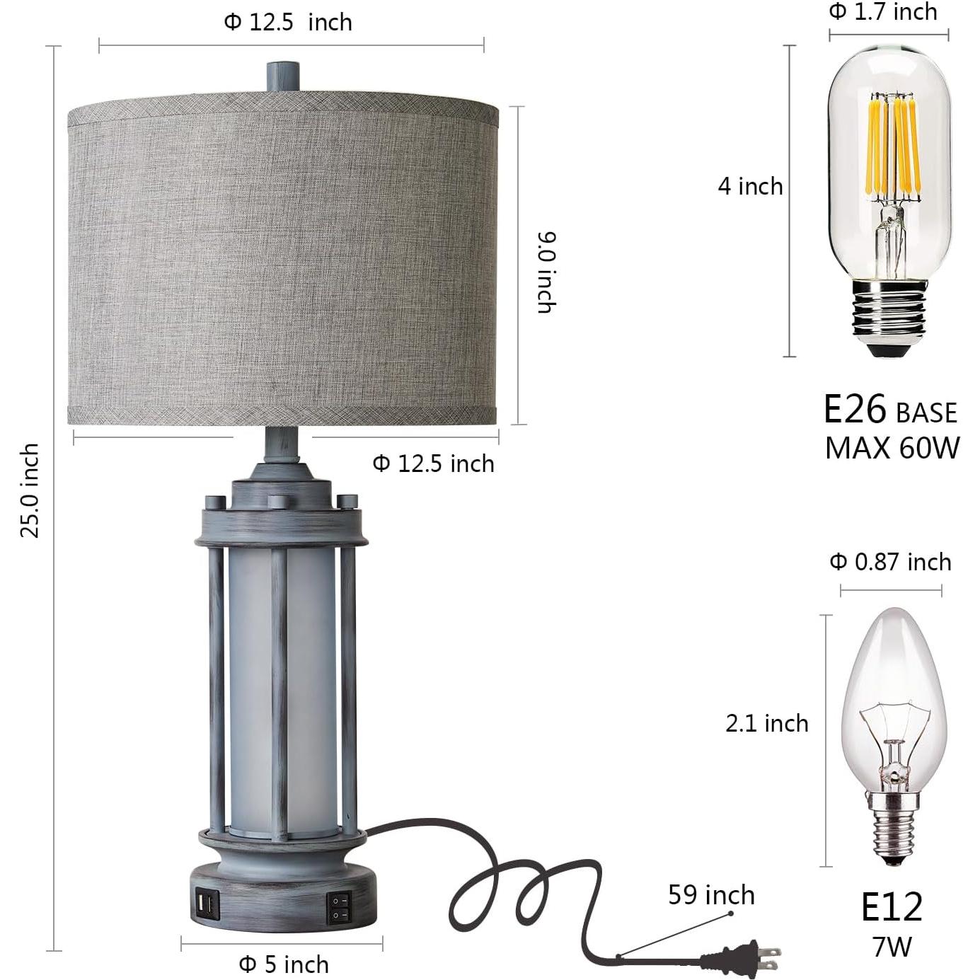 Juego de 2 Lámparas de Mesa Rústicas AIEAMPDO con USB