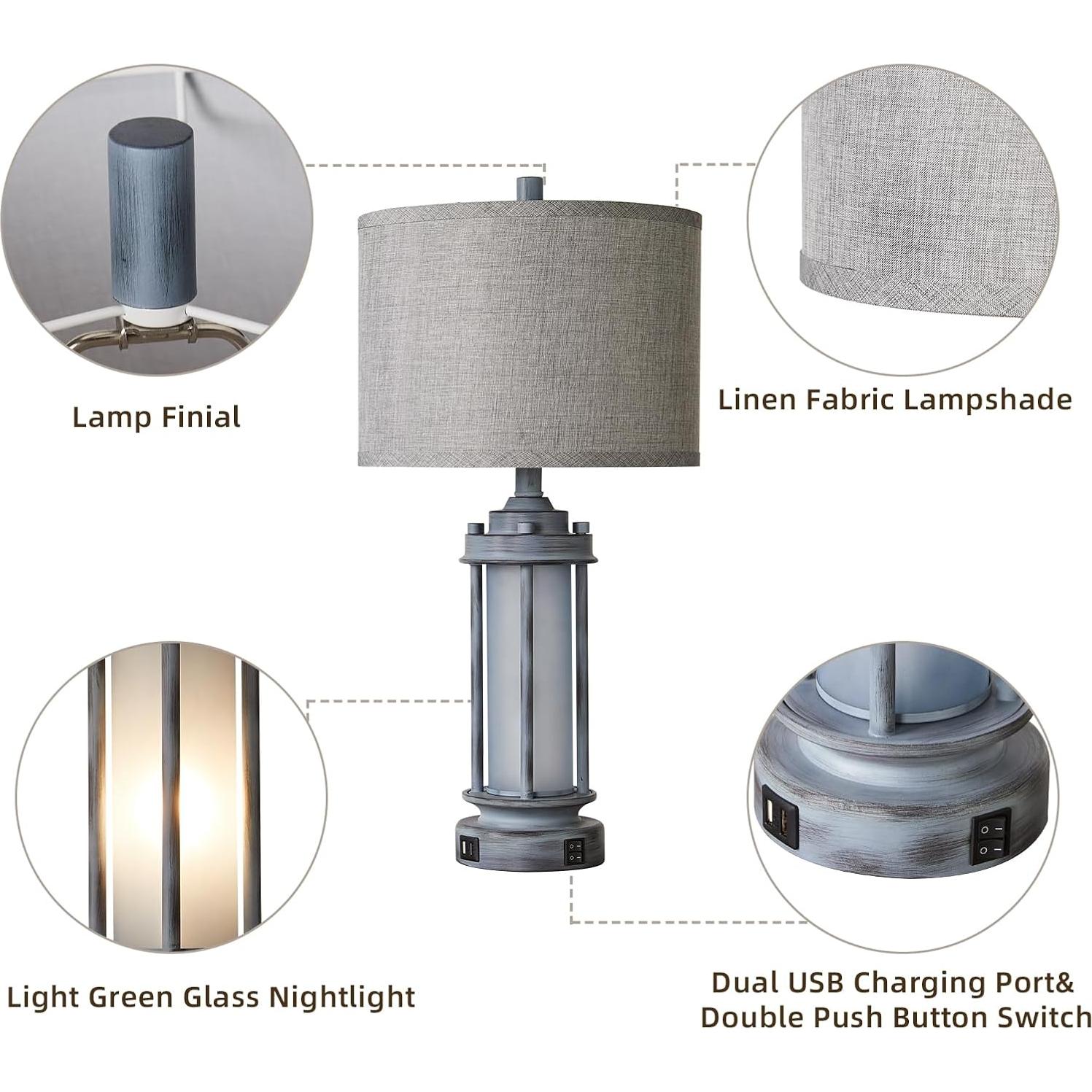 Juego de 2 Lámparas de Mesa Rústicas AIEAMPDO con USB