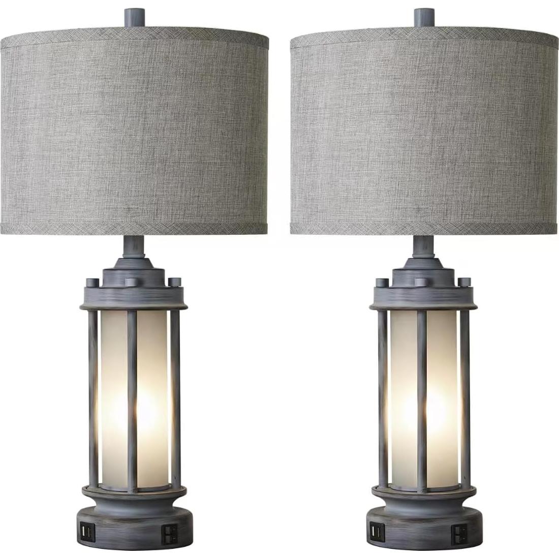 Juego de 2 Lámparas de Mesa Rústicas AIEAMPDO con USB