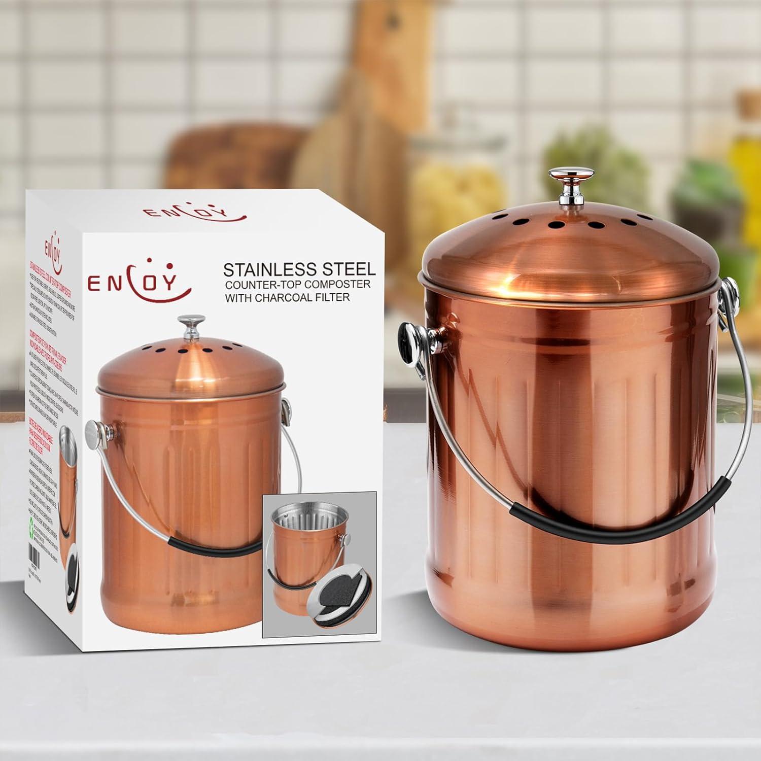 Cubo de Compostaje ENLOY 5L Acero Inoxidable Mate Cobre