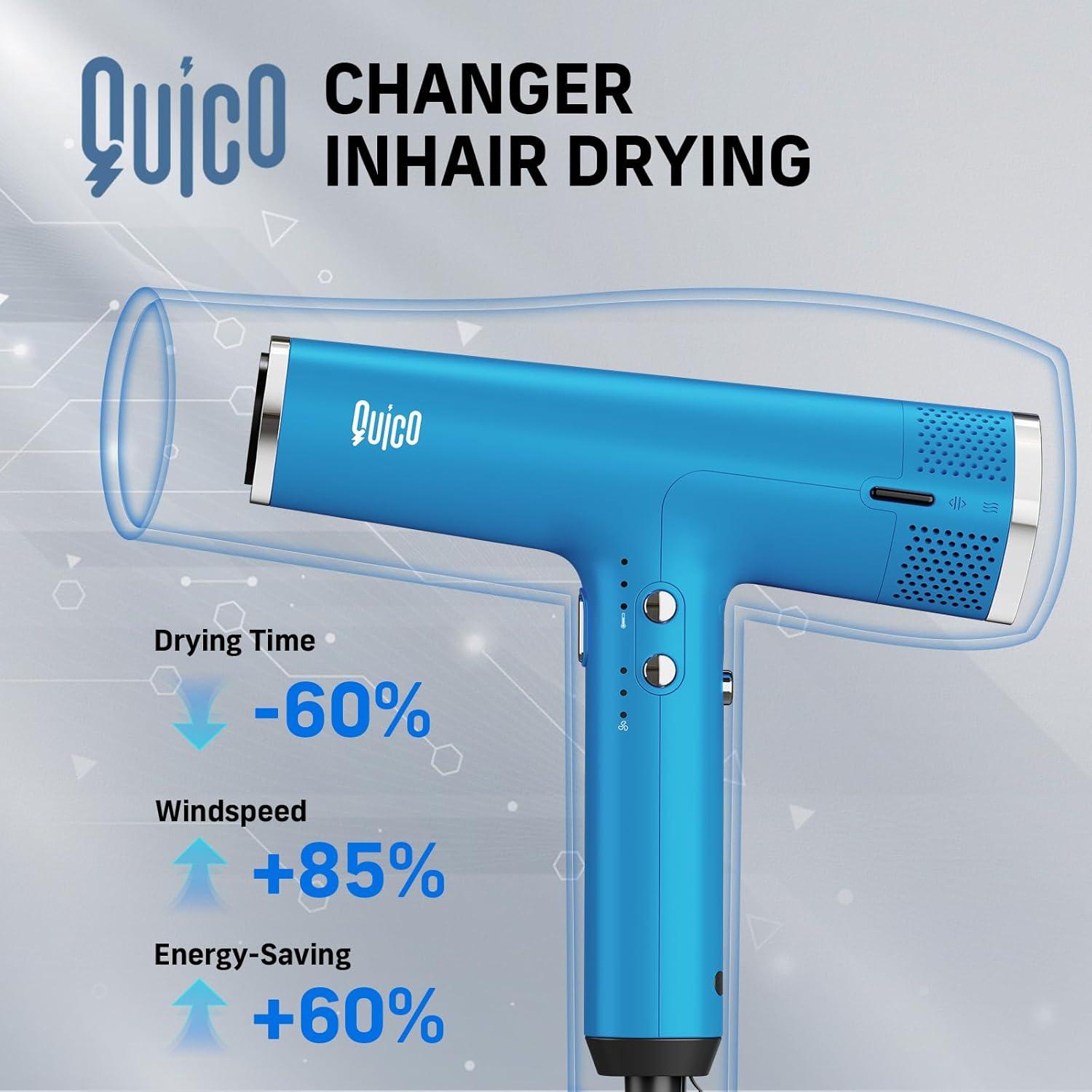 Secador de Pelo Quico 1875W BLDC Silencioso 362g Azul