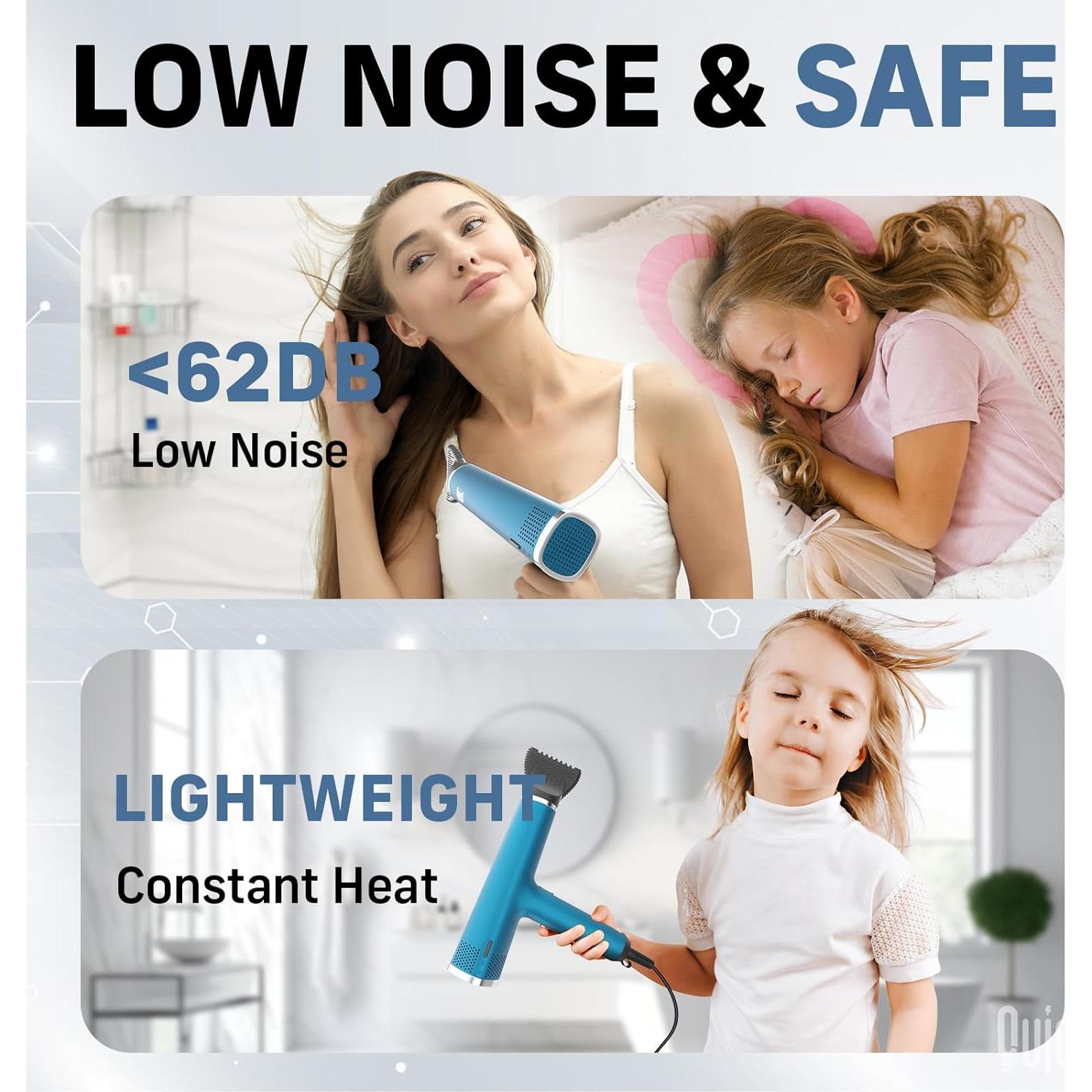 Secador de Pelo Quico 1875W BLDC Silencioso 362g Azul