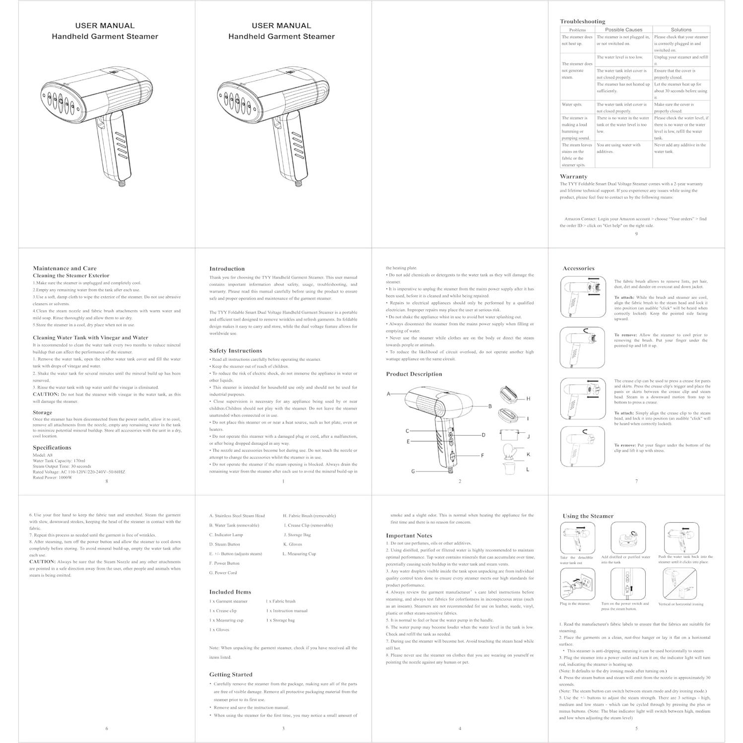 Vaporizador de Ropa TYY A8 Plegable 1000W Doble Voltaje 240V
