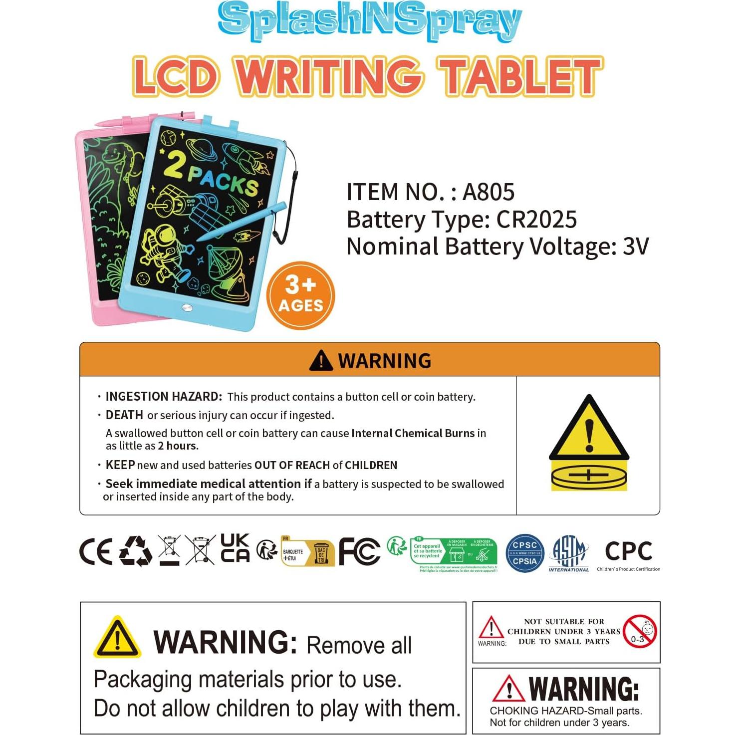 Tableta de Dibujo LCD SplashNSpray A805 2pack 21.6x15cm