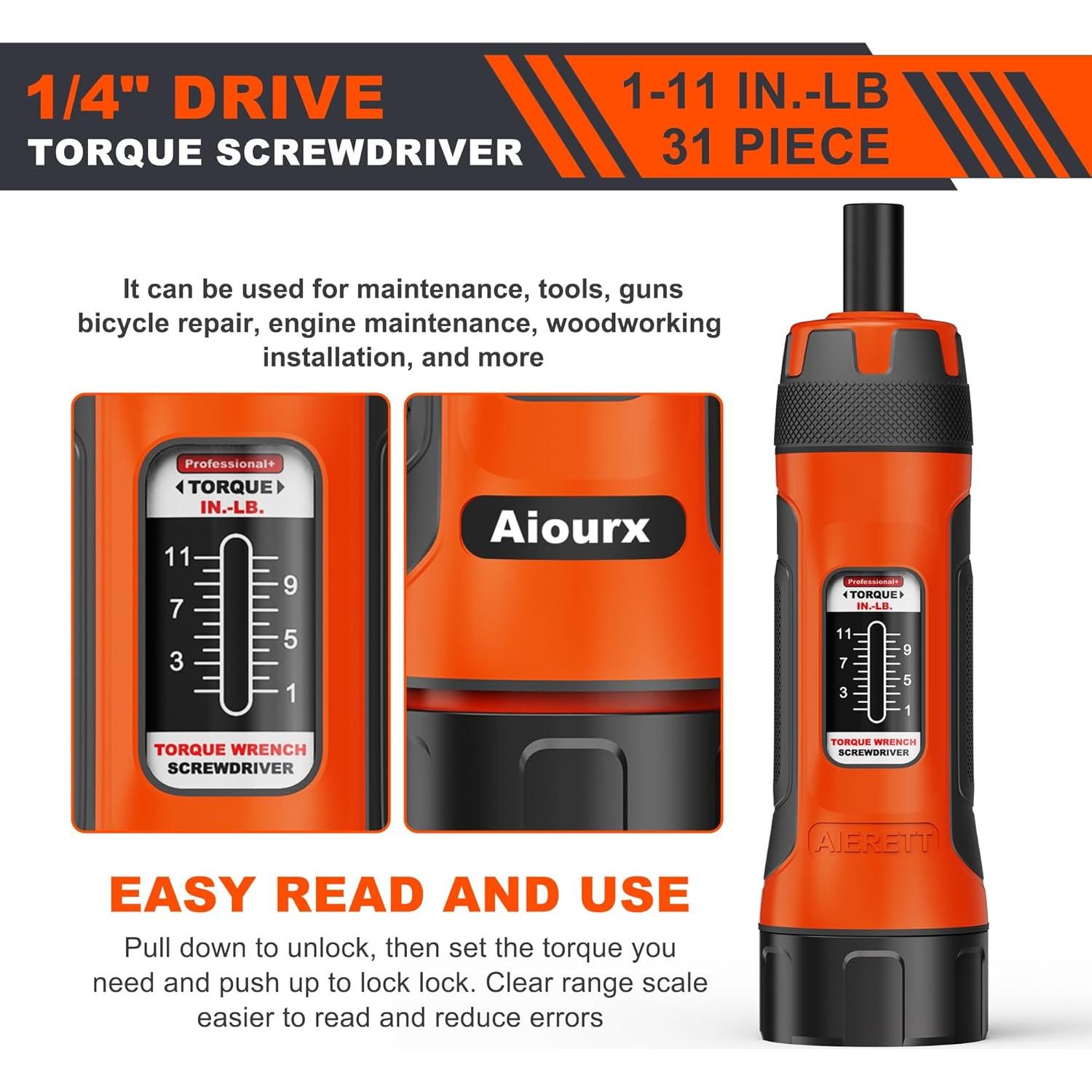 Juego de Destornilladores de Par Aiourx 31 Piezas 1-11 Nm