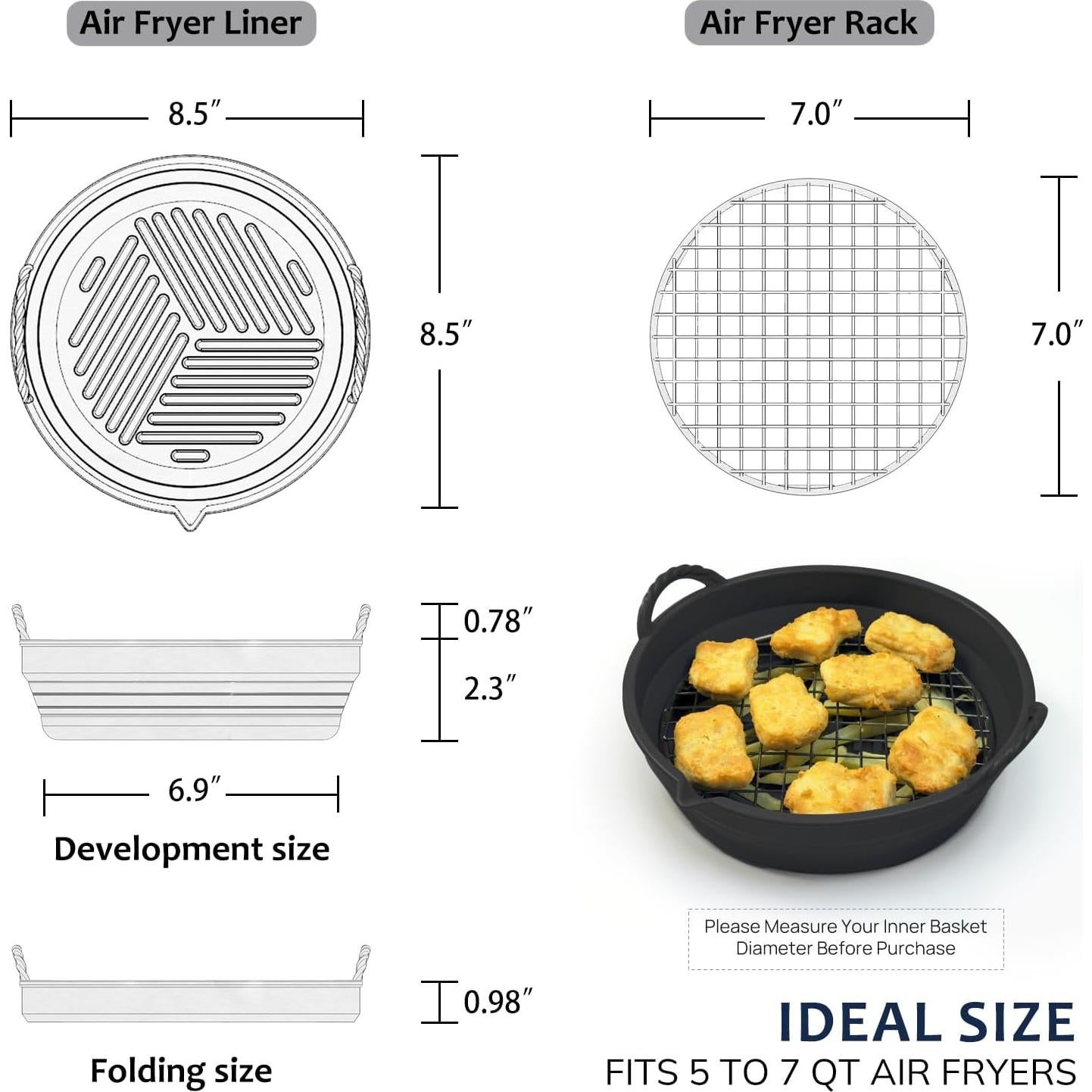 Forros de Silicona Reutilizables LUXCONE 8.5" para Freidora 5-7 QT