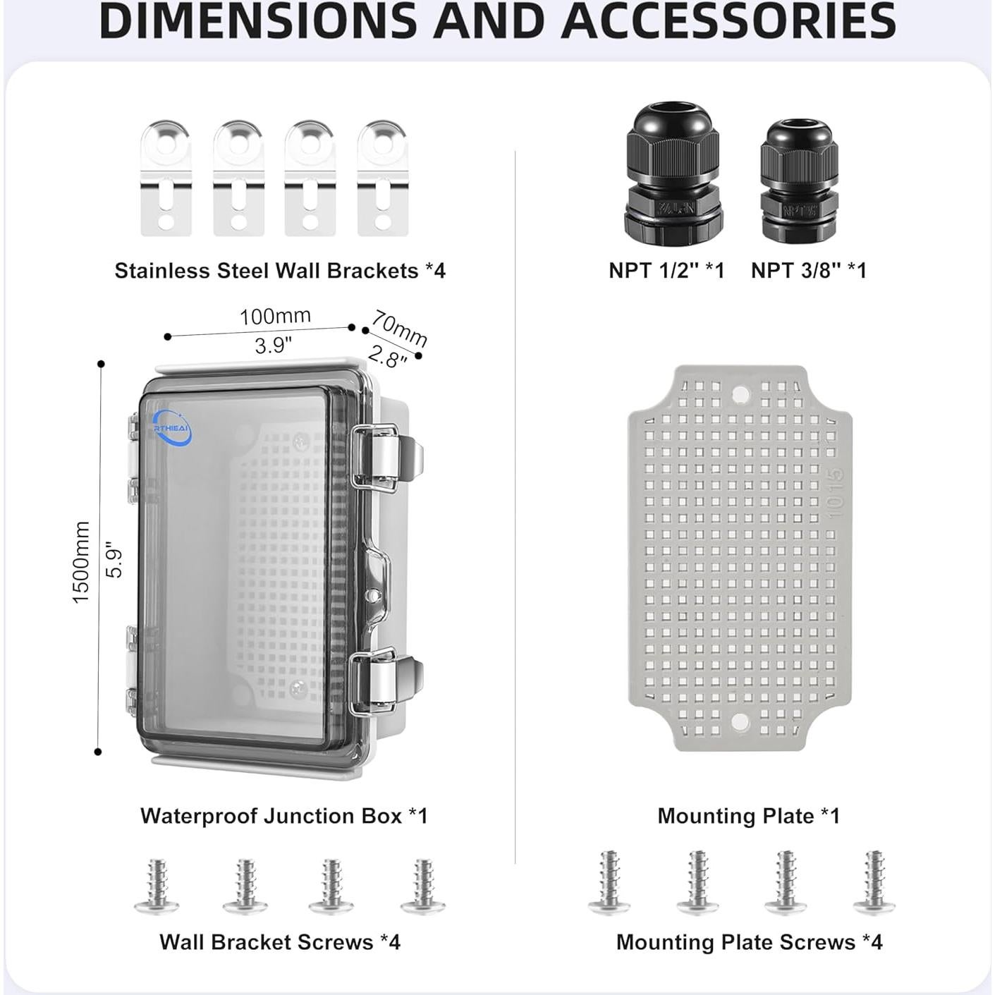 Caja de Conexiones Exterior RTHIEAI IP67 150x100x70mm Plástico ABS