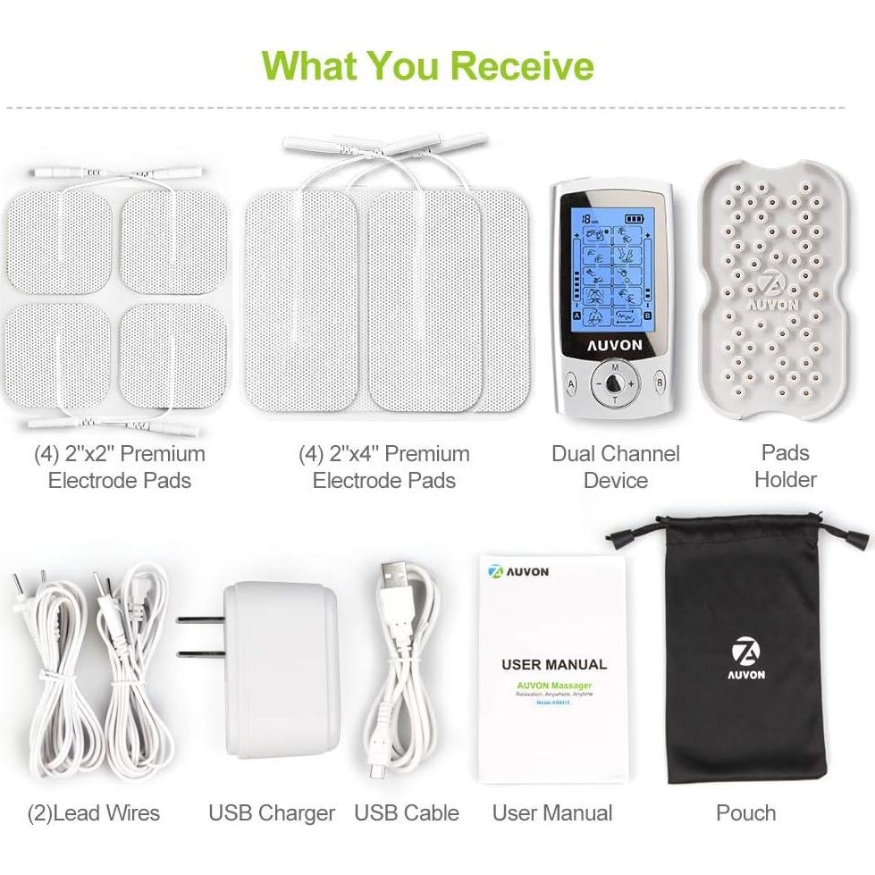 AUVON Estimulador Muscular TENS Doble Canal 20 Modos