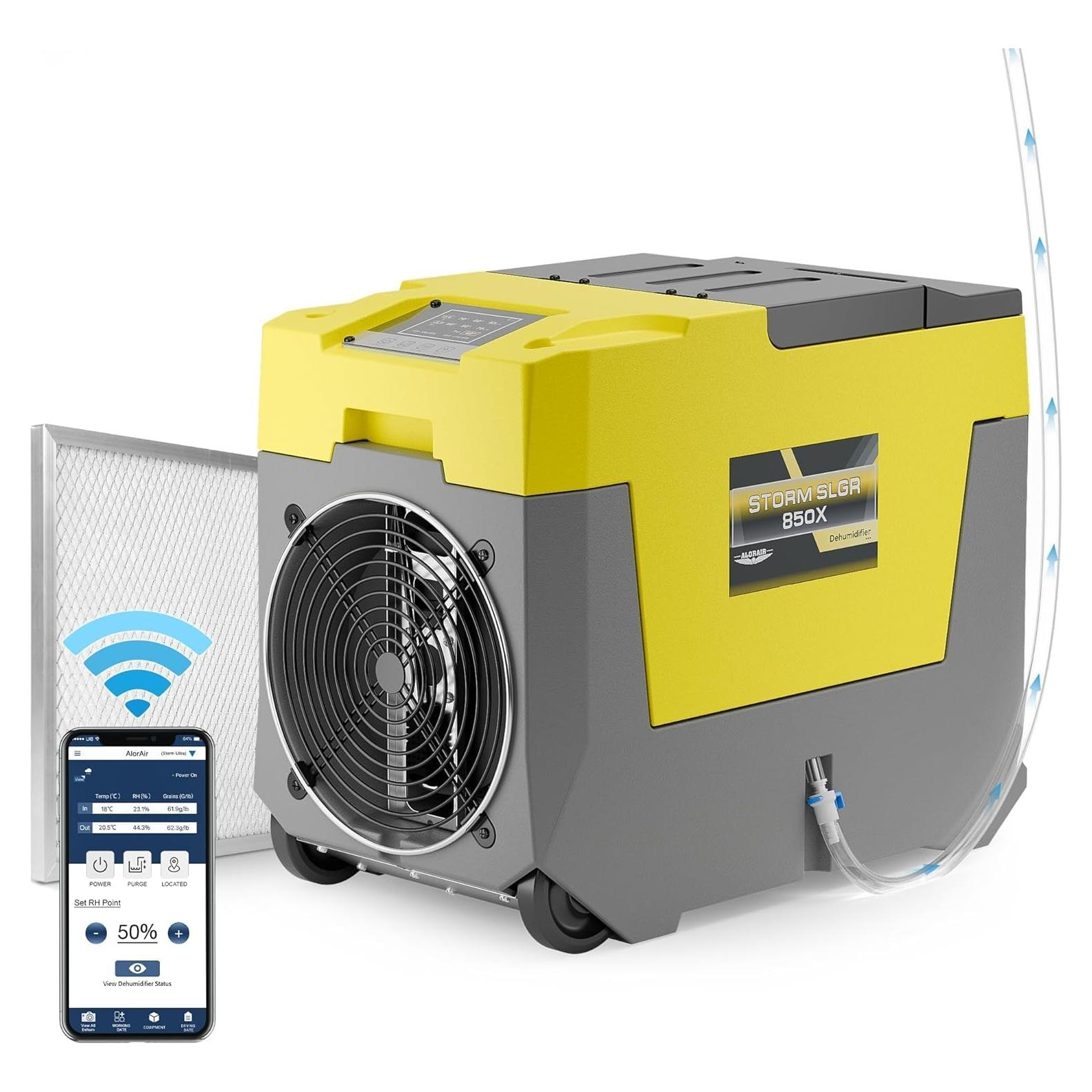 AlorAir 180 PPD LGR Commercial Dehumidifier with Pump, Heavy Duty Industrial Dehumidifiers Water Damage Restoration for Homes, Basements, Garages, Gym and Job Sites, Winter Storm (Yellow)