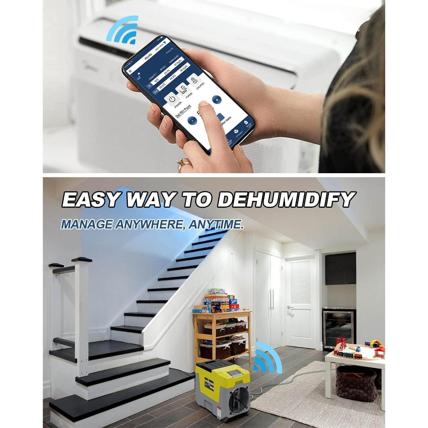 AlorAir 180 PPD LGR Commercial Dehumidifier with Pump, Heavy Duty Industrial Dehumidifiers Water Damage Restoration for Homes, Basements, Garages, Gym and Job Sites, Winter Storm (Yellow)