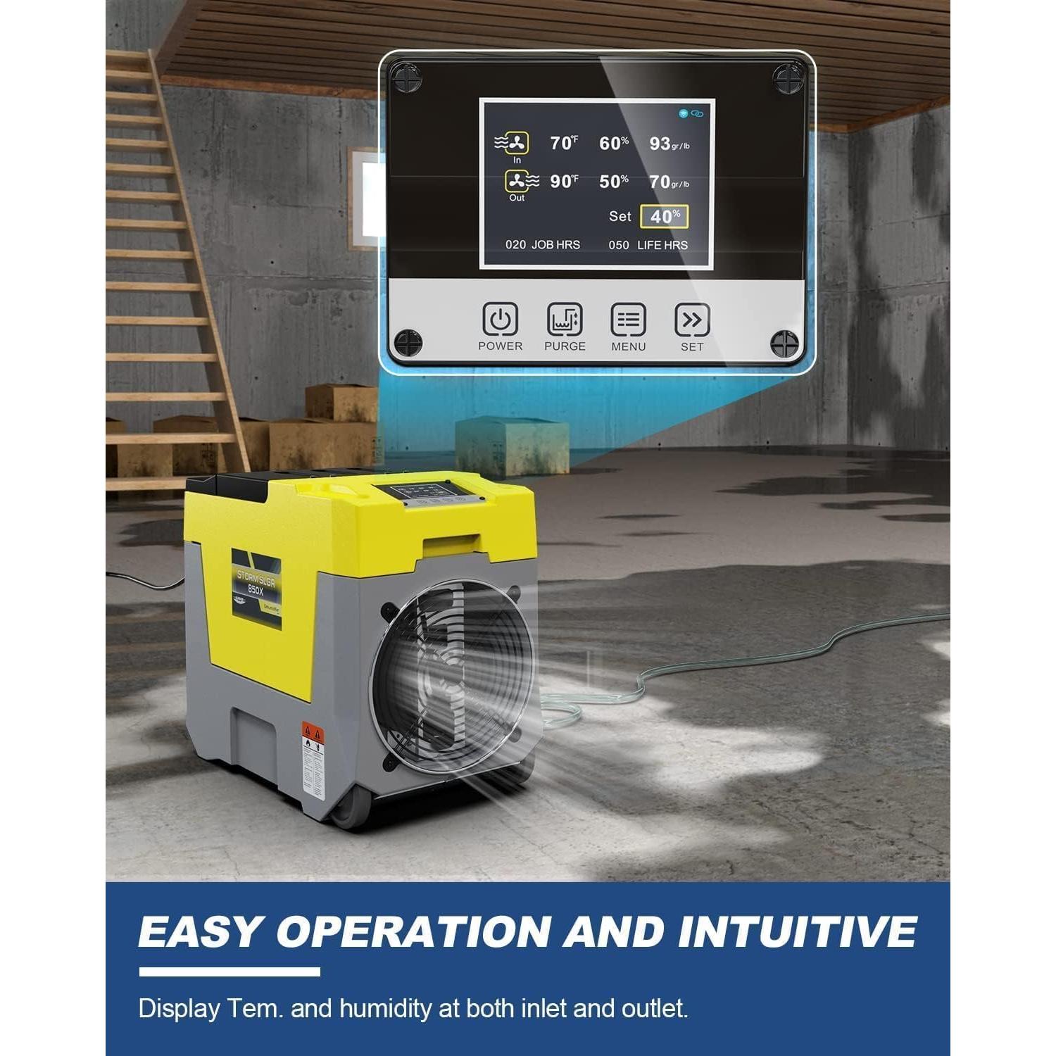 AlorAir 180 PPD LGR Commercial Dehumidifier with Pump, Heavy Duty Industrial Dehumidifiers Water Damage Restoration for Homes, Basements, Garages, Gym and Job Sites, Winter Storm (Yellow)