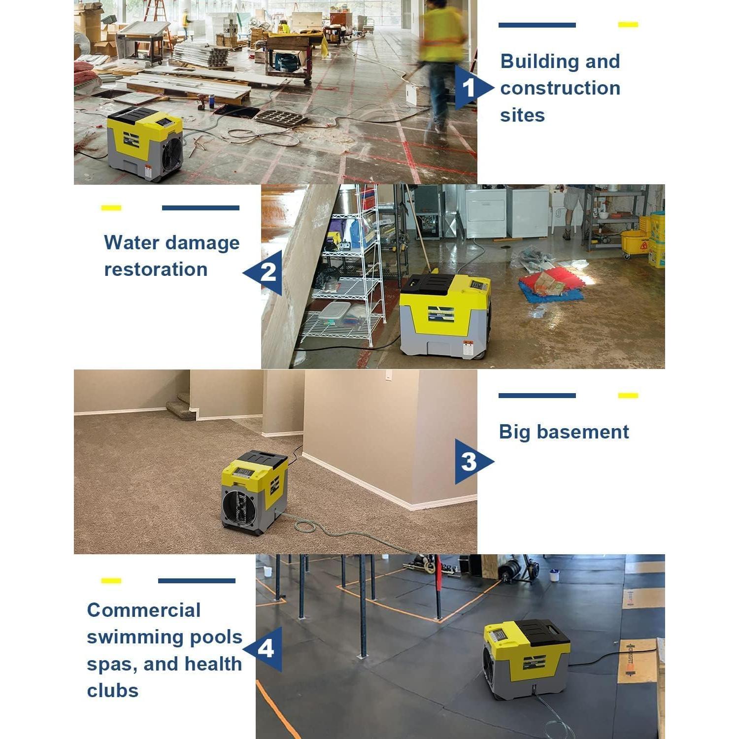 AlorAir 180 PPD LGR Commercial Dehumidifier with Pump, Heavy Duty Industrial Dehumidifiers Water Damage Restoration for Homes, Basements, Garages, Gym and Job Sites, Winter Storm (Yellow)