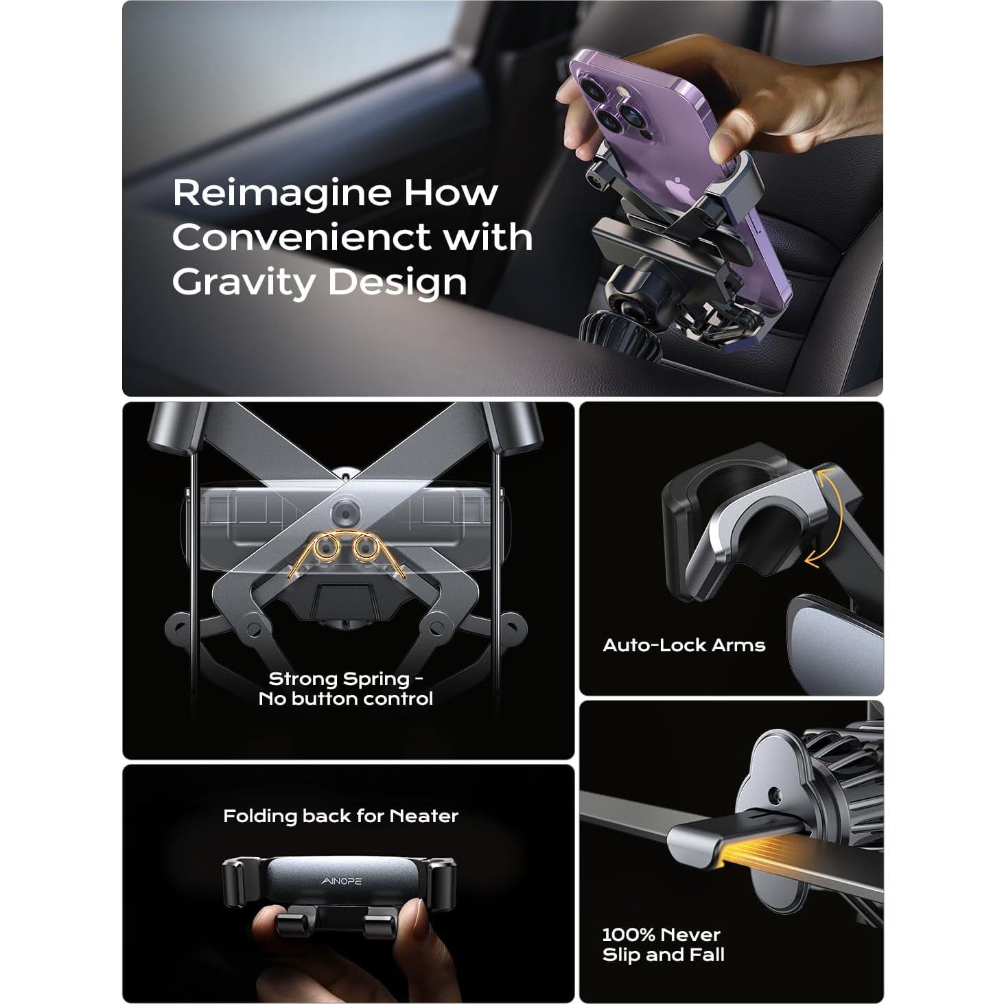 Soporte para Teléfono en Auto AINOPE AV640 Negro - Gravedad