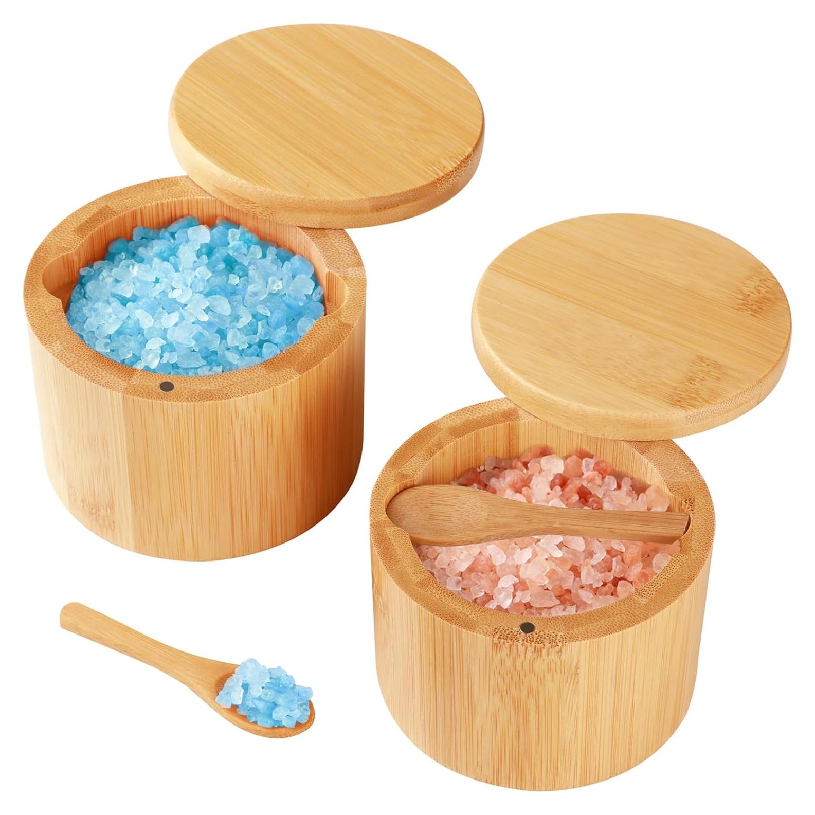 Bote de Sal Timtopno 2 PCS Bambú con Cuchara y Tapa