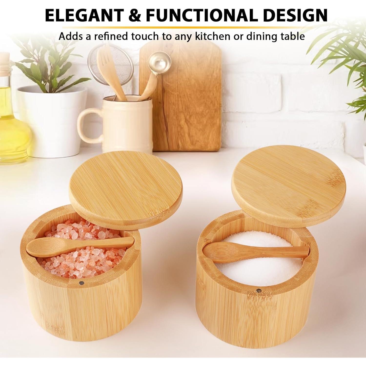 Bote de Sal Timtopno 2 PCS Bambú con Cuchara y Tapa
