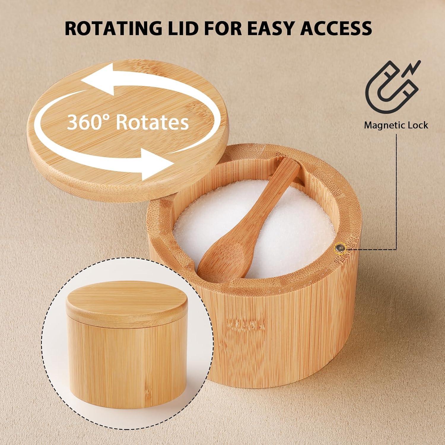 Bote de Sal Timtopno 2 PCS Bambú con Cuchara y Tapa