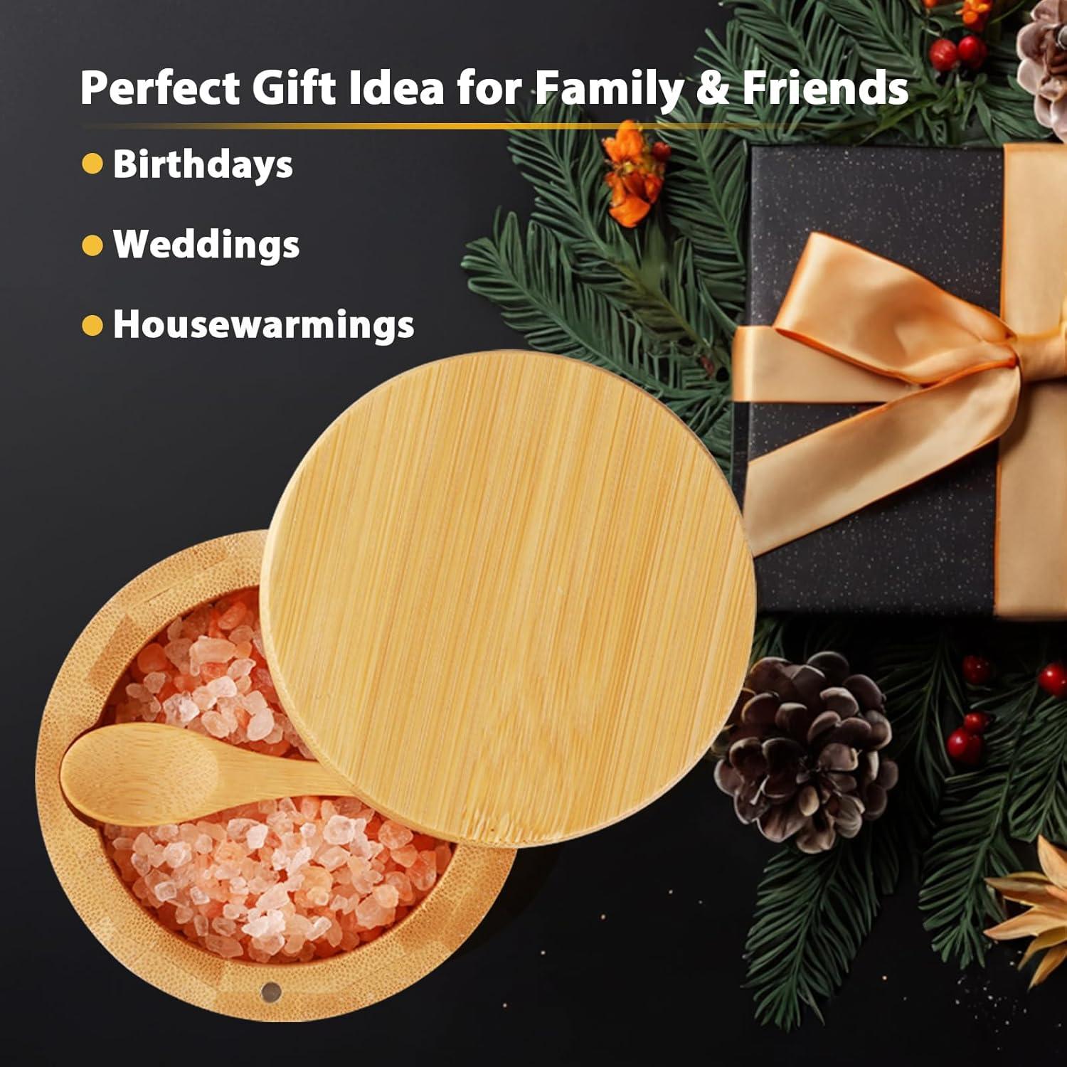 Bote de Sal Timtopno 2 PCS Bambú con Cuchara y Tapa