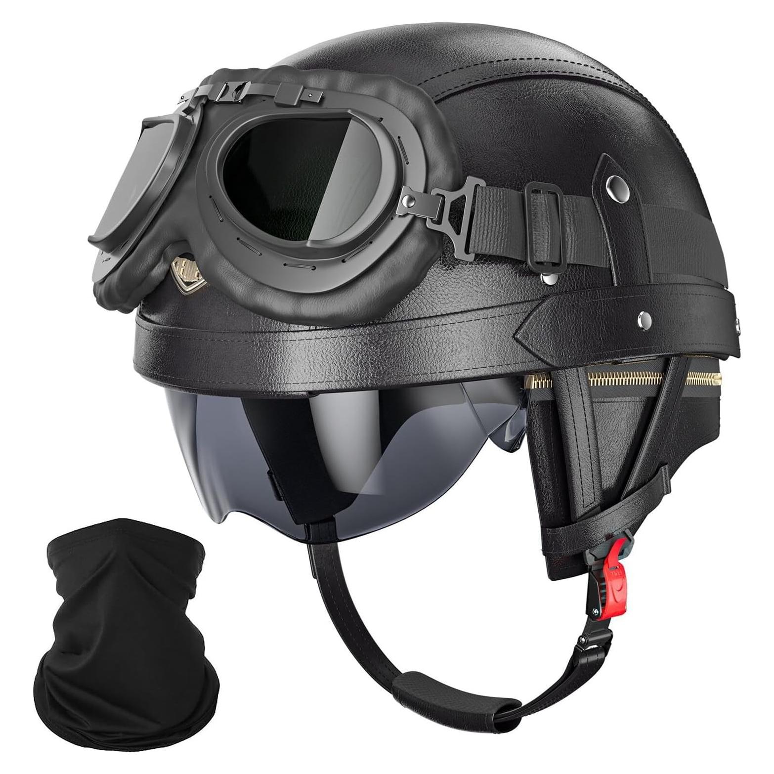 Casco de Motocicleta Vintage Fizcvky Negro S (55-56cm) DOT