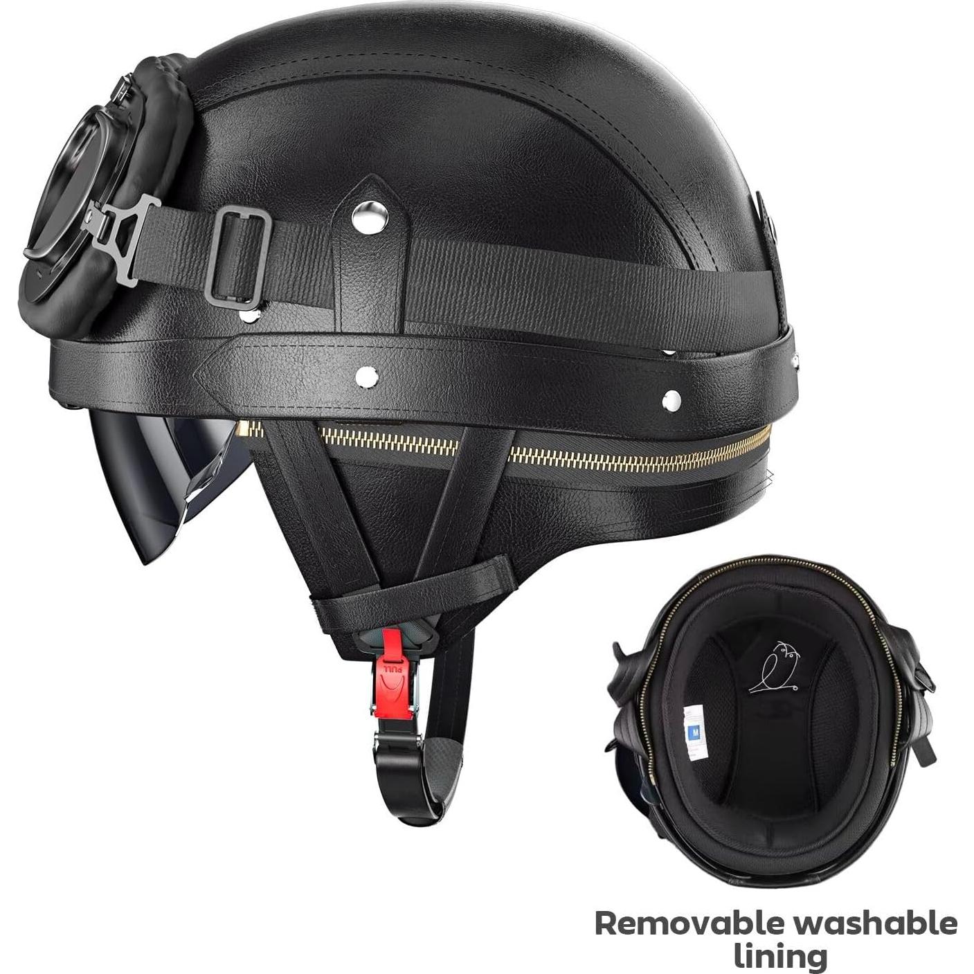 Casco de Motocicleta Vintage Fizcvky Negro S (55-56cm) DOT