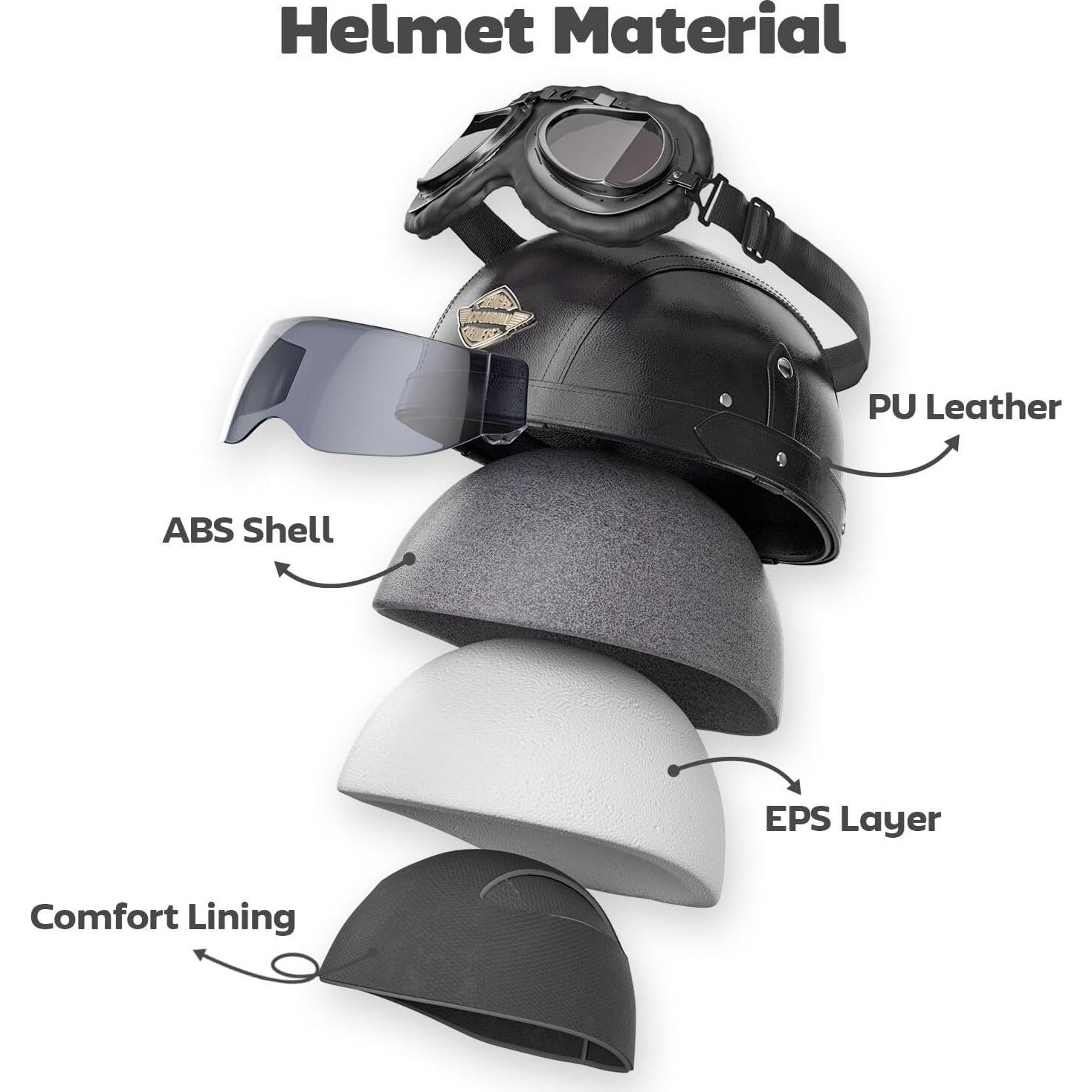 Casco de Motocicleta Vintage Fizcvky Negro S (55-56cm) DOT